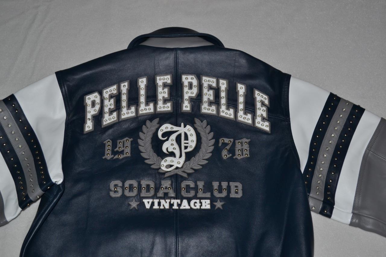 AUTHENTIC Pelle Pelle Men’s LEATHER ARCHES JACKET SODA CLUB NAVY GREY NEW NWT