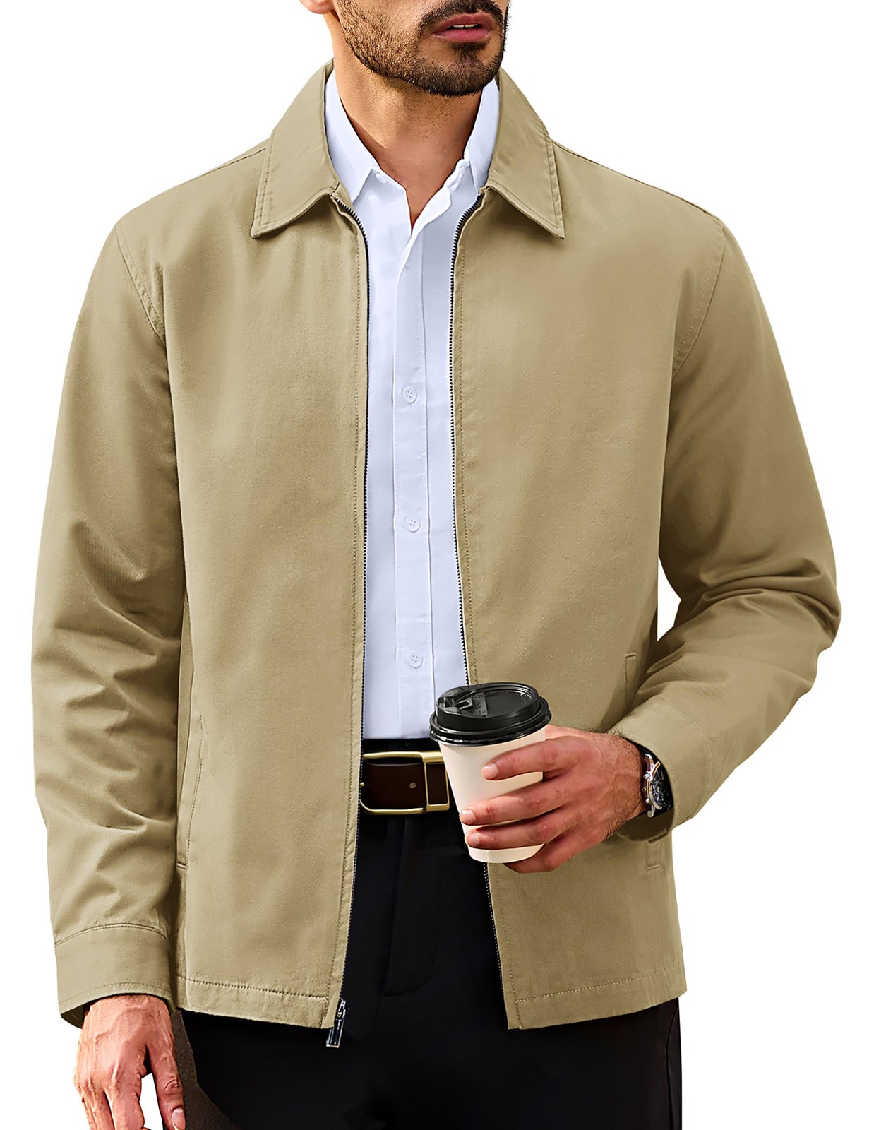 Mens Lightweight Jackets Cotton Windbreaker Turndown Collar Business Casual Work
