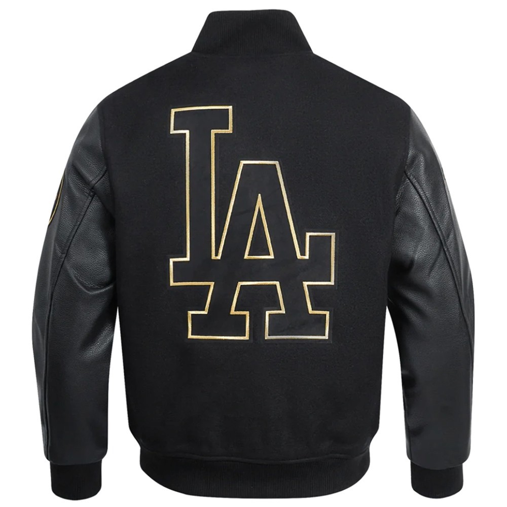 Men’s Black Wool Leather Retro Classic LA Dodgers Letterman Varsity Jacket