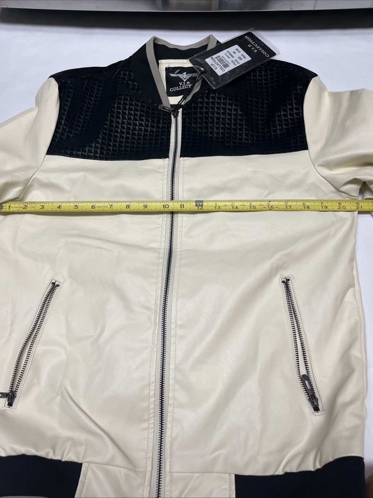 V.I.P Collection Mens’ Bomber Jacket Coat Bone Black Vegan Size Medium NWT D