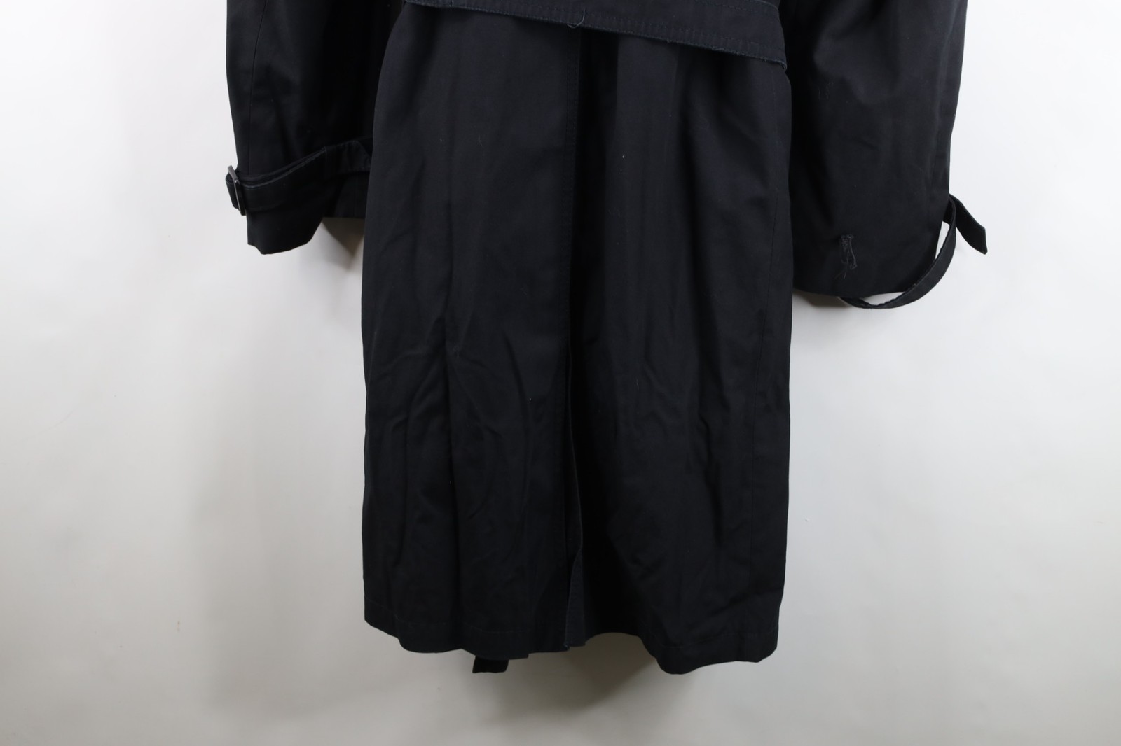 Vintage 70s Streetwear Mens 44R Distressed Belted Trench Coat Jacket Black