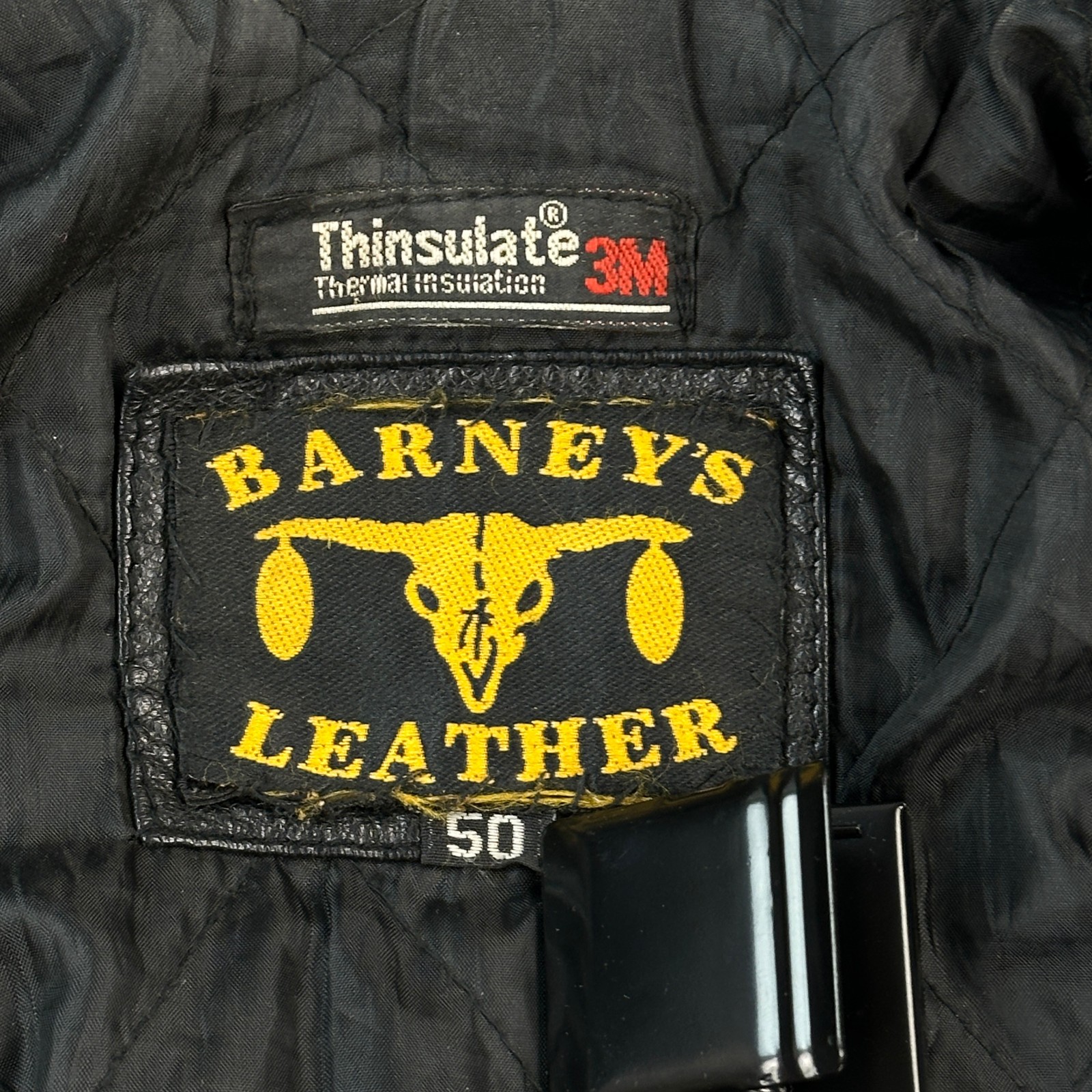 Vintage Barneys Moto Jacket Mens 50 Black Leather Biker Patches Thinsulate 80s