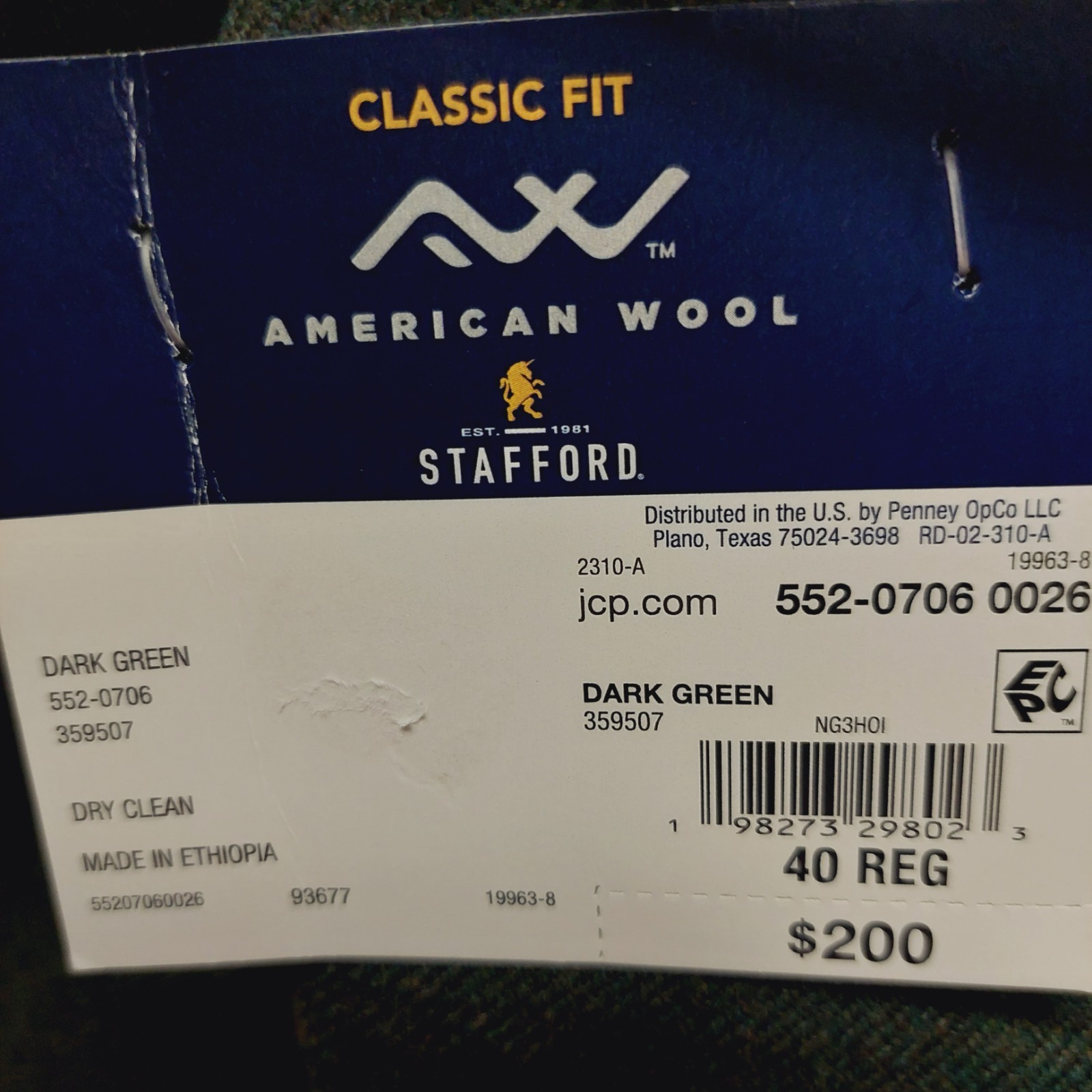 Stafford Classic Fit 100%American Wool Sportcoat Green & Navy Men sizes 40 to 52