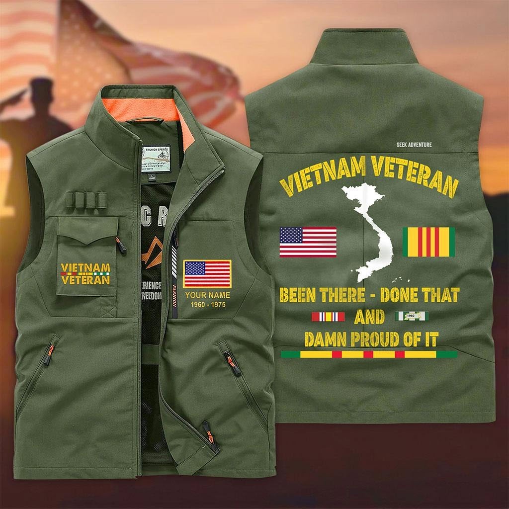 Vietnam Veteran Multi Pocket Vest Been There Done That Proud Military Mens US