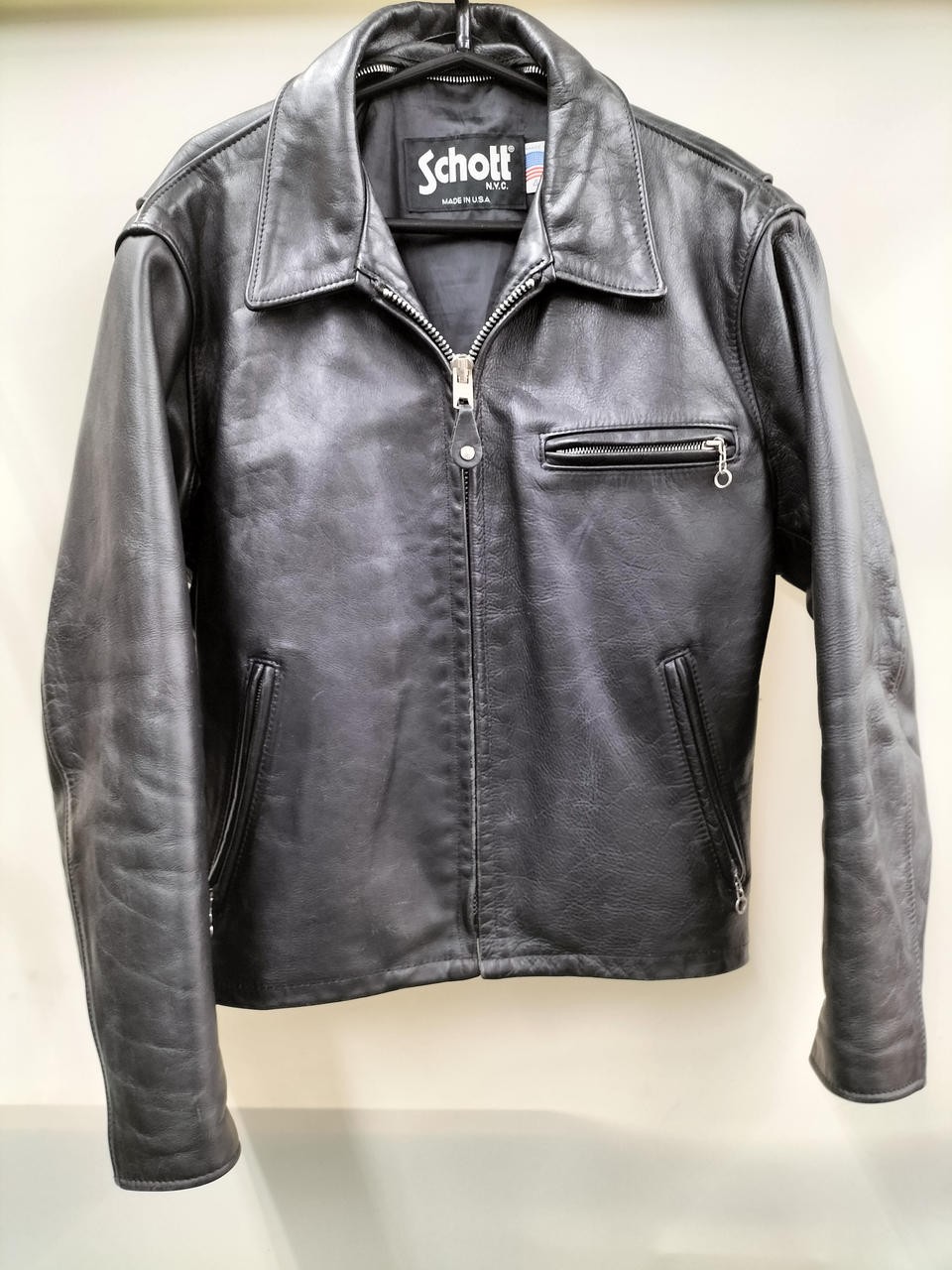 Schott Single Riders Leather Jacket Black Men’s Size 40 Made in USA Pre-Owned