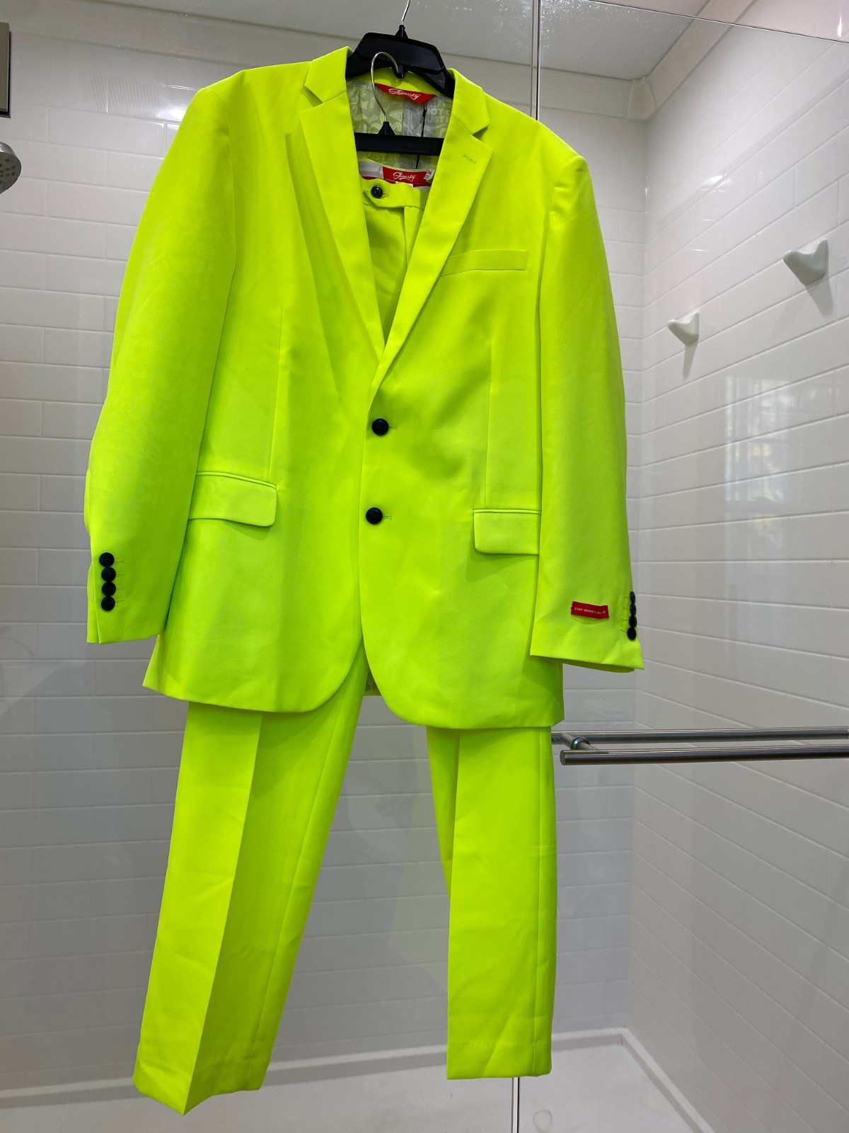 NEW SOLD OUT SHINESTY NEON yellow “STAY WEIRD & SHINE ON” MENS SUIT 44 Pant33/34