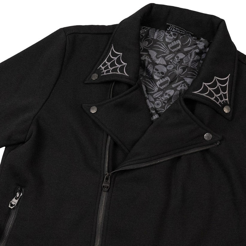 Kreepsville 666 Black Fleece Biker Moto Jacket Gothic Spiderweb S-M-L-XL-2XL-3XL