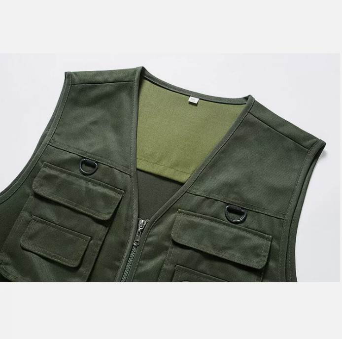 Mens Cargo Tactical Vest Coat Multi Pocket Gilet Photographer Fishing Waistcoat