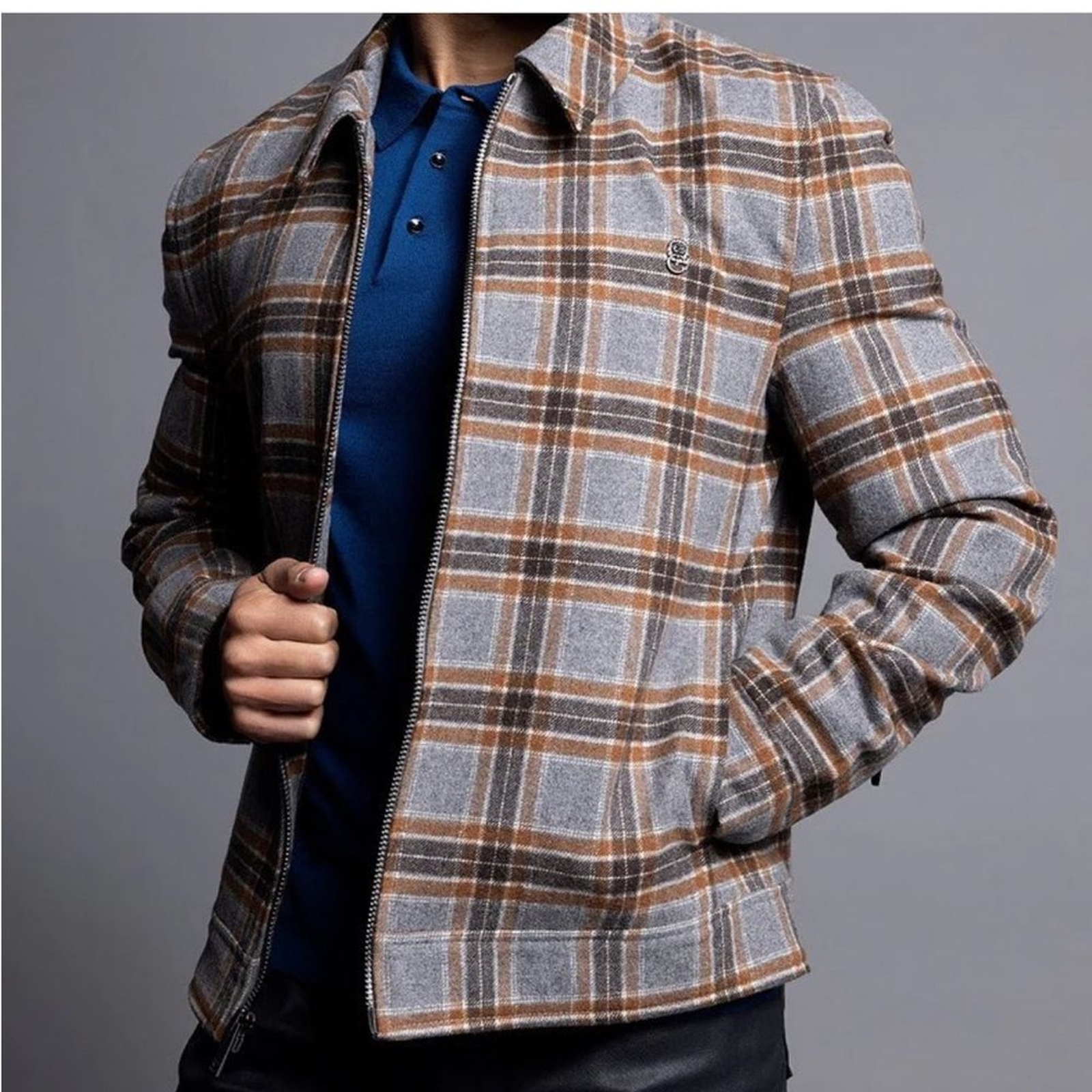 Cadogan Luxury Lexington Lined Wool Jacket Gray Brown Plaid Men’s Size L