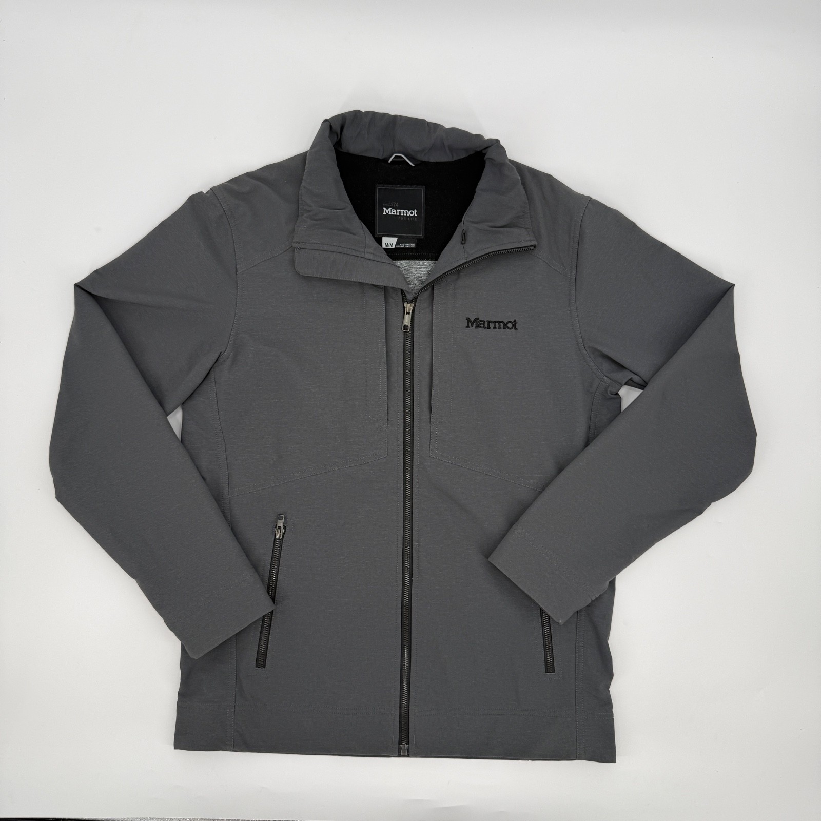 Marmot Grey Softshell Fleece Lined Zip Jacket Coat Outdoor Gorpcore Men M