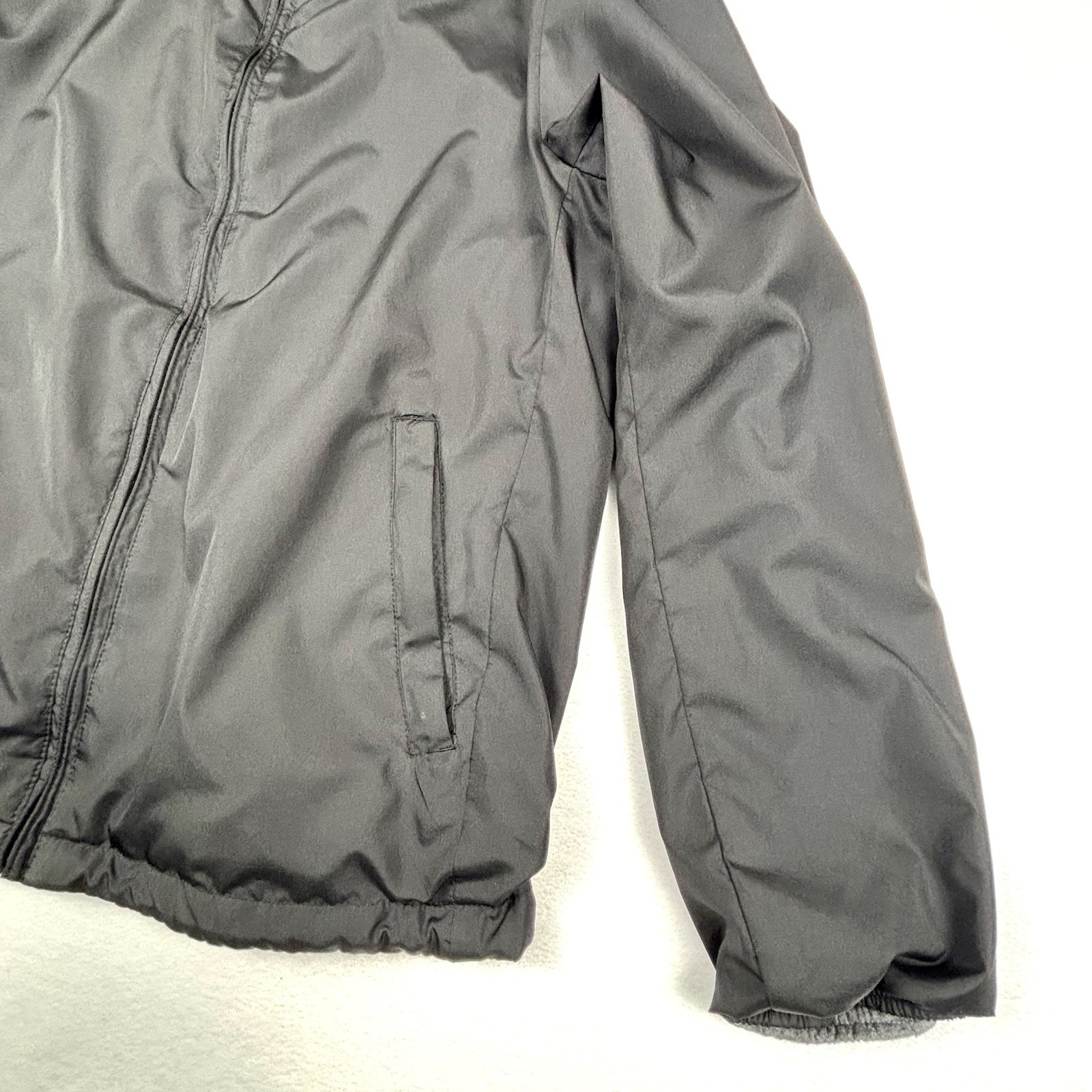 Saks Fifth Avenue Reversible Hooded Jacket Black Gray Pockets Full Zip Men’s L