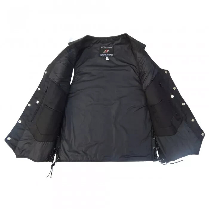 ARD CHAMPS™ Men’s Black Genuine Leather 10 Pockets Motorcycle Biker Vest
