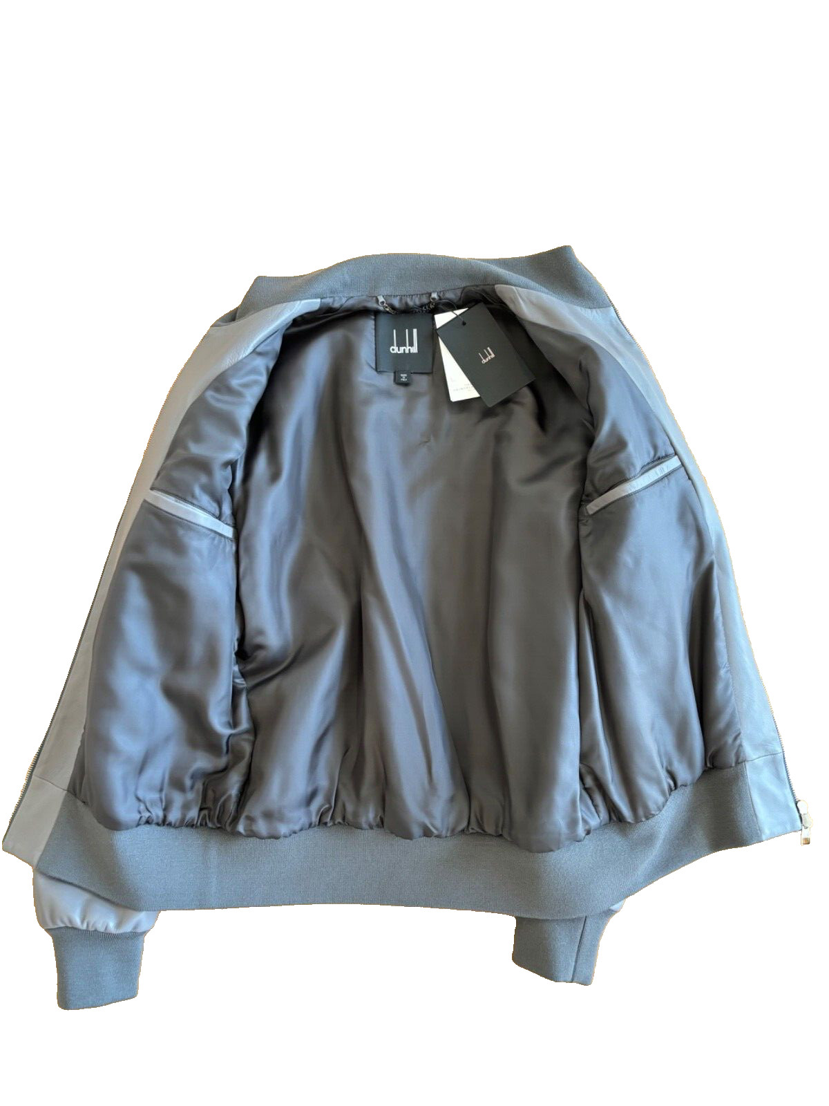 DUNHILL MENS SOFT CALF LEATHER GRAY BOMBER SIZE LARGE