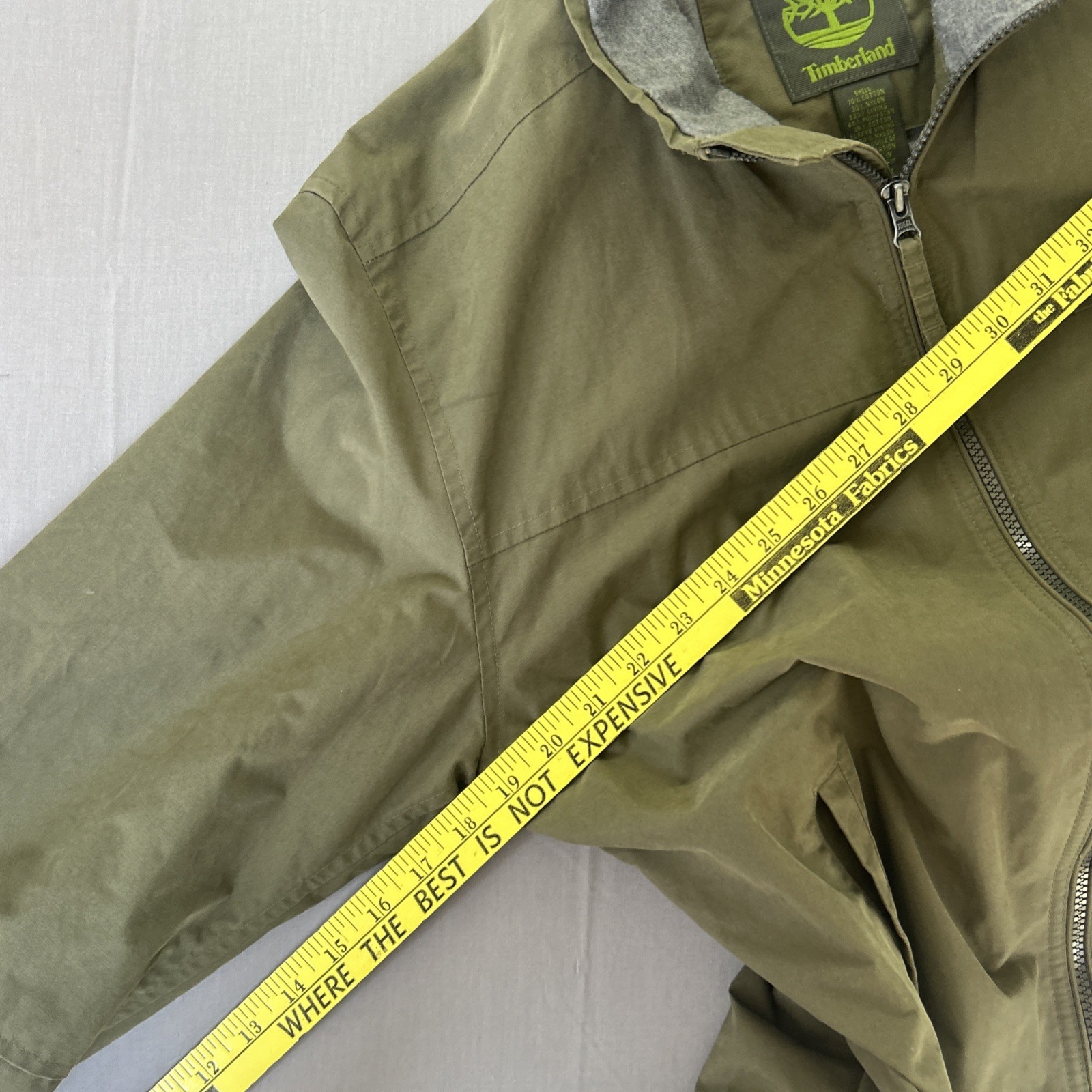 Timberland Soft Shell Jacket Medium Green Cotton Nylon Water Repellent Full Zip