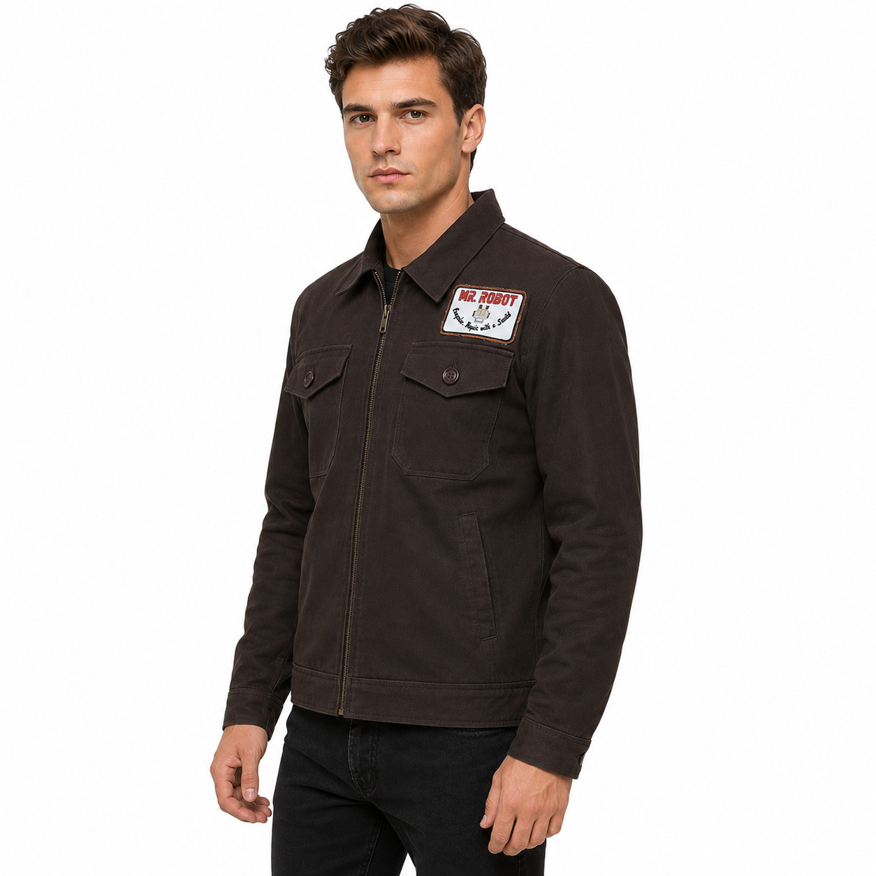 Mr Robot Christian Slater Brown Cotton Jacket For Men