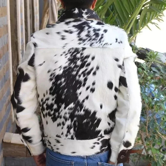 Genuine Cowhide Leather Jacket for Men | Natural Hair-On Cow Skin Fashion Coat