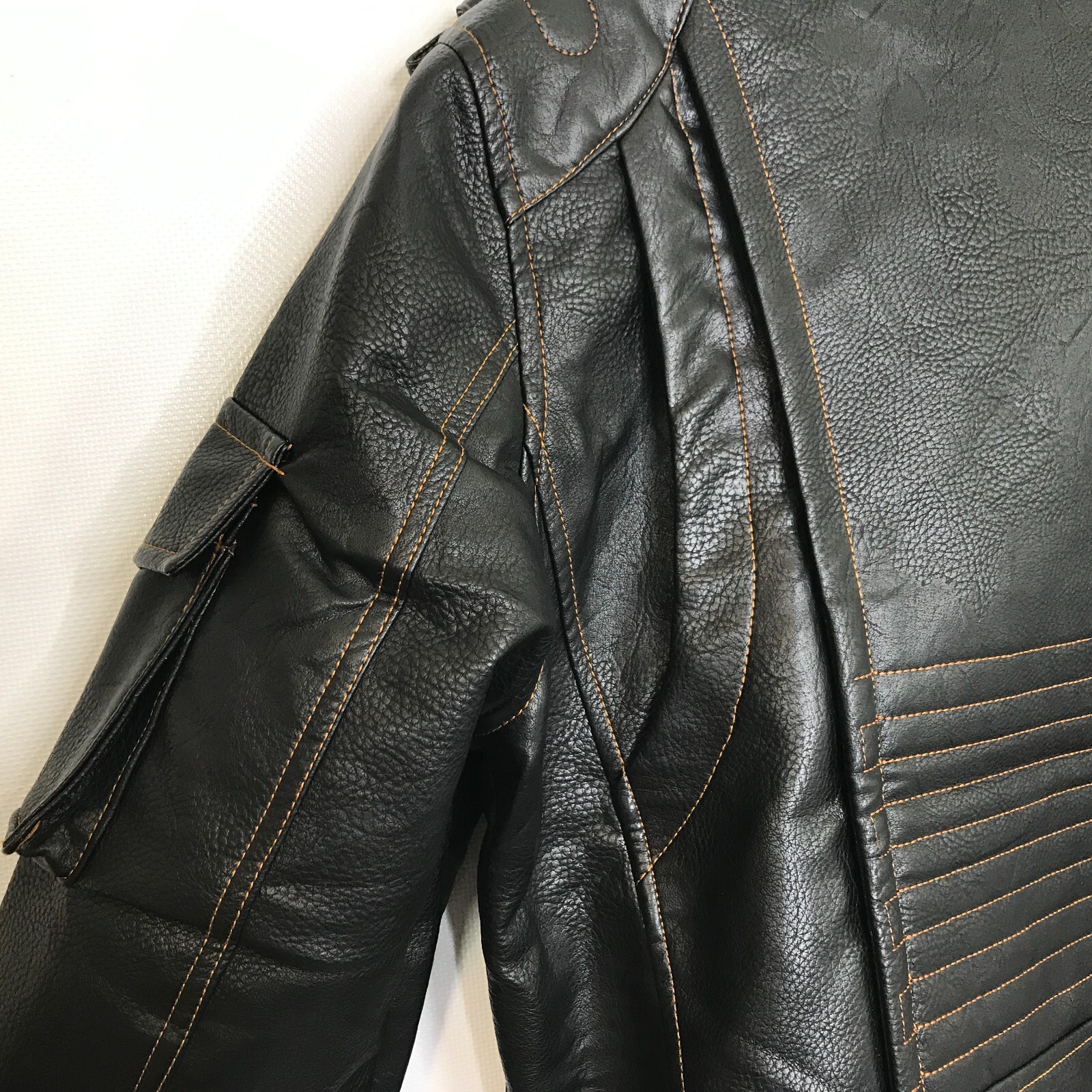 Men’s Faux Leather Motorcycle Biker Jacket Black Moto Zip Snap M USA Seller