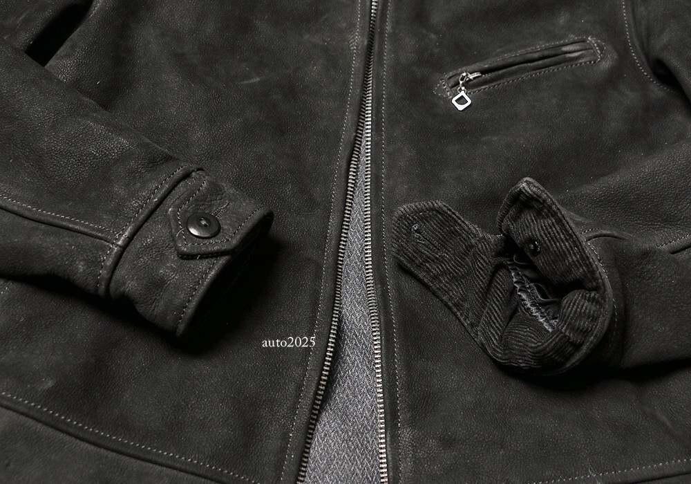 Mens Vintage Style Washed Distressed Nubuck Cowhide Leather Biker Jacket Matte