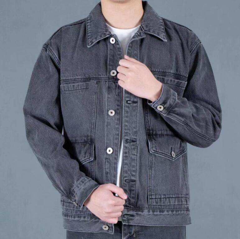 New Spring/ Fall Men’s pocket Jacket Retro Cargo Jean coats Solid Denim Jackets