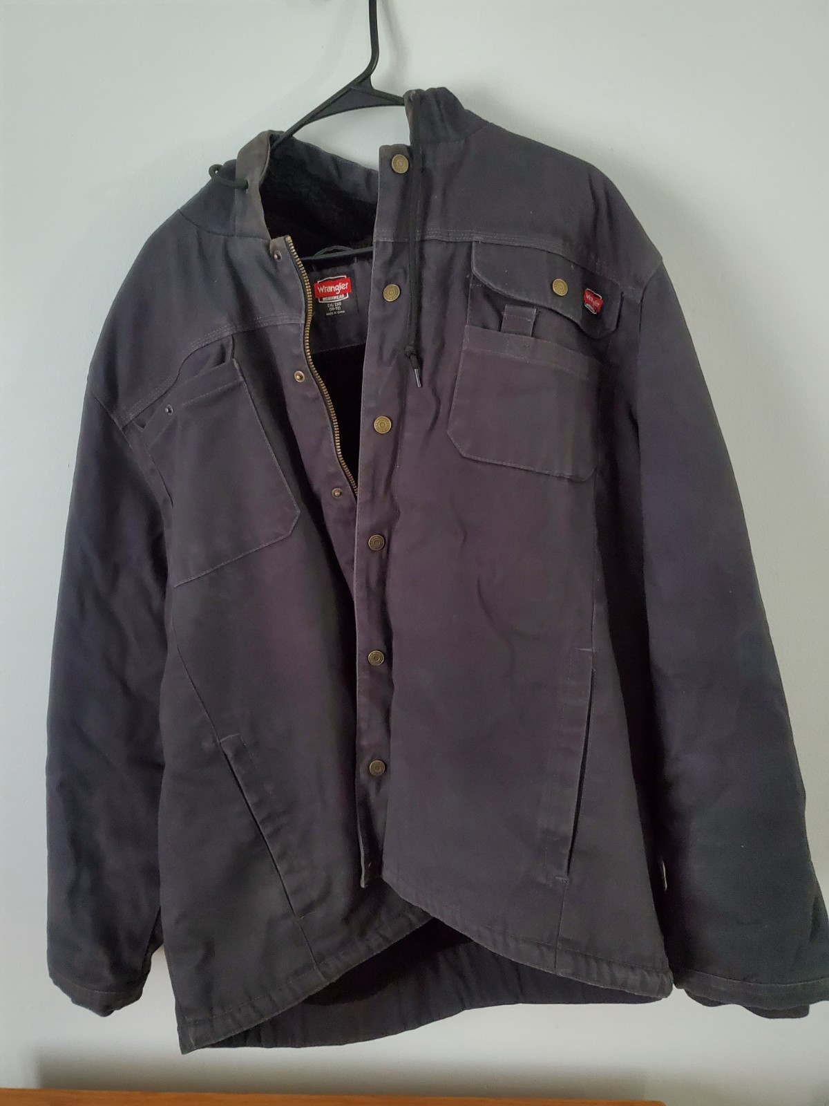 Wrangler Men’s Workwear Solid Black Hooded Work Jacket Size 2XL Sherpa Lined