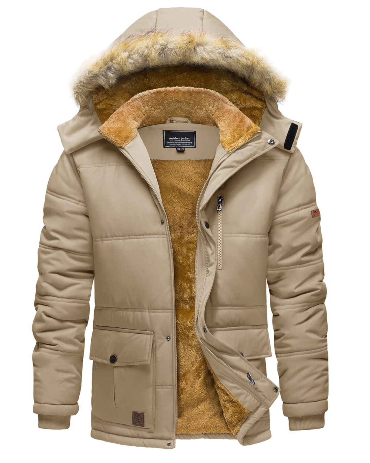 Men’s Winter Hoodie Jacket Water Repellent Windproof Thicken Parka Fleece Coats