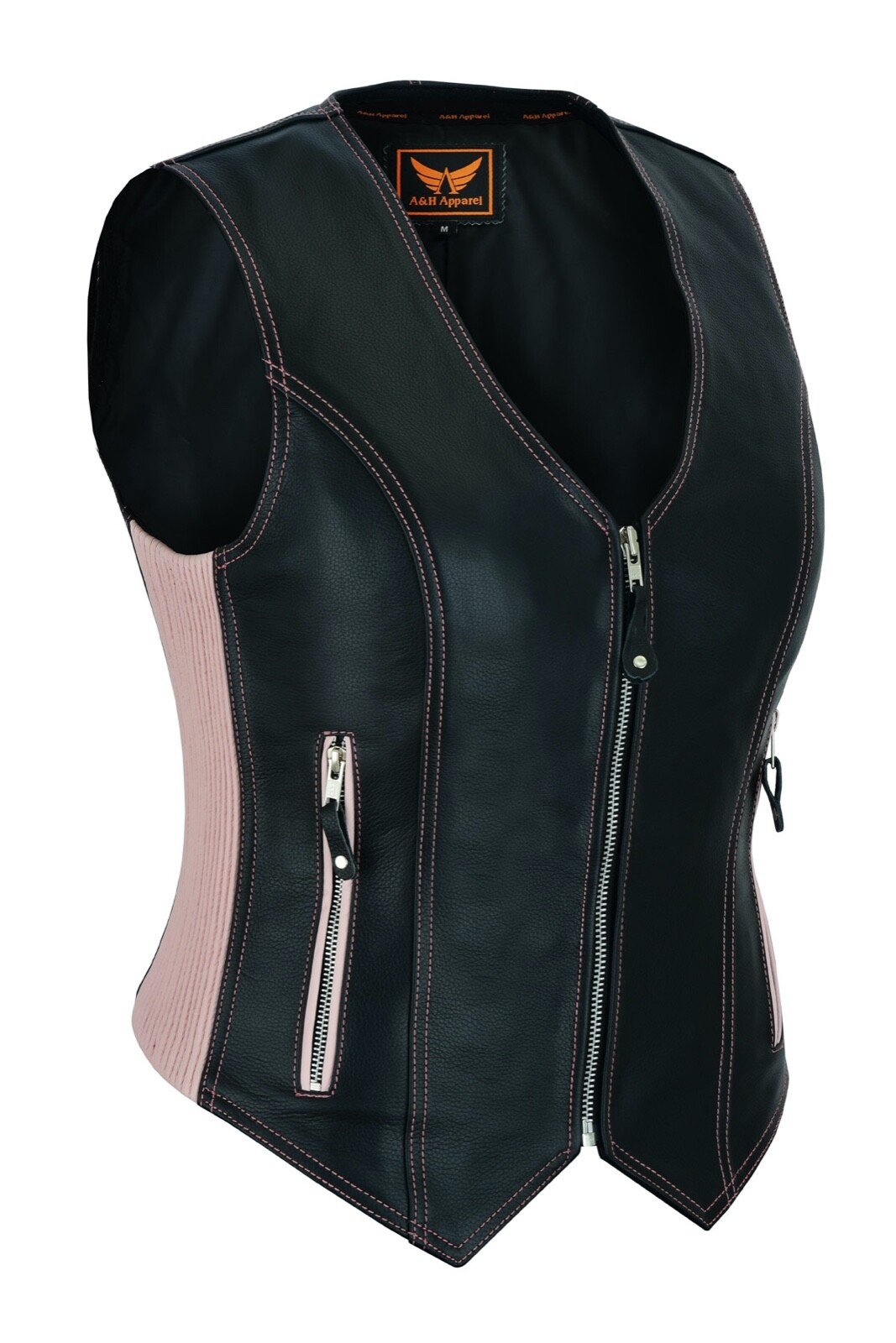 Womens Motorcycle Genuine Cowhide Leather Ladies Classic Zip Vest Gun Pockets