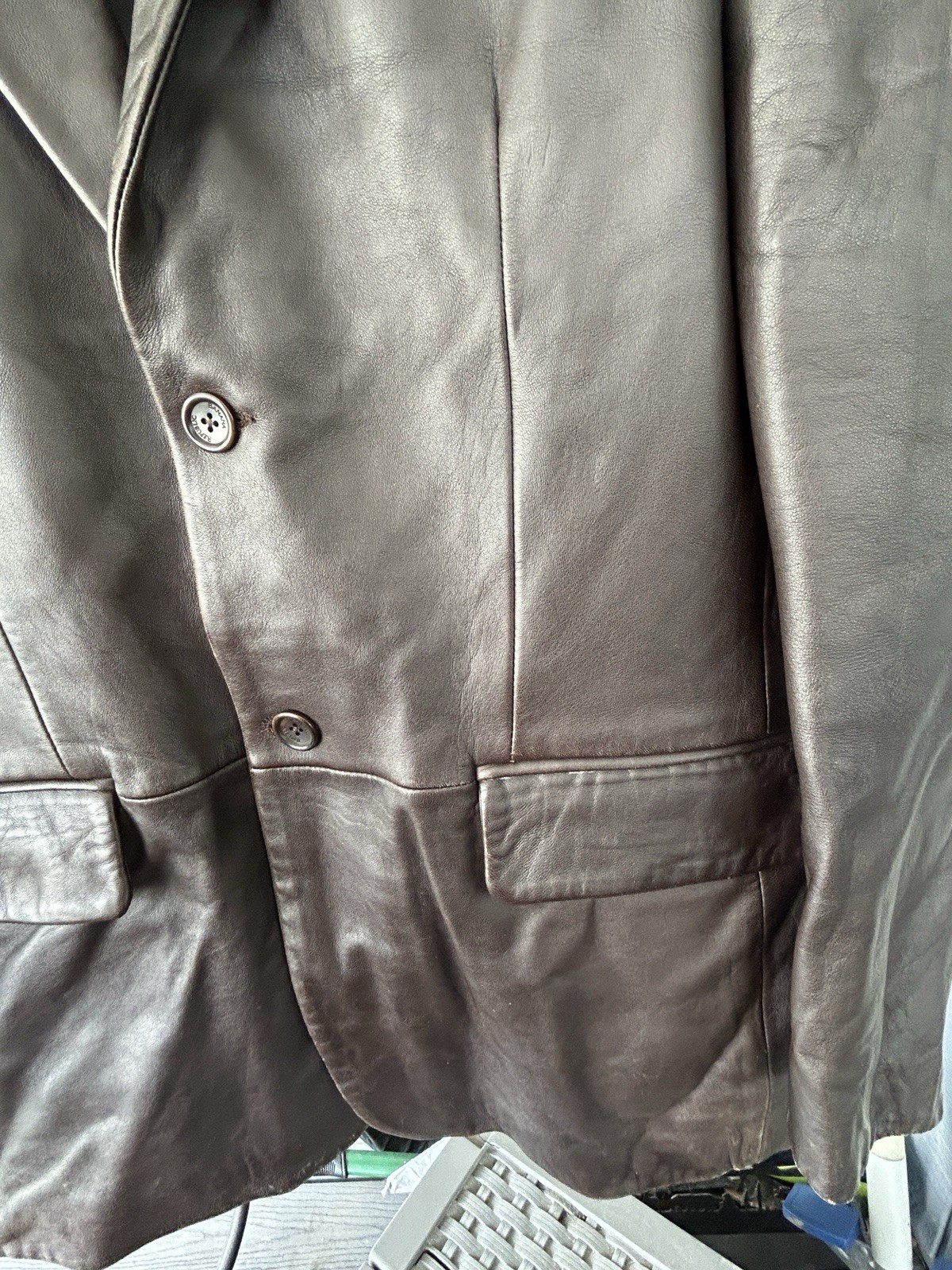 Banana Republic Leather Blazer Jacket Mens Large Brown Two Button