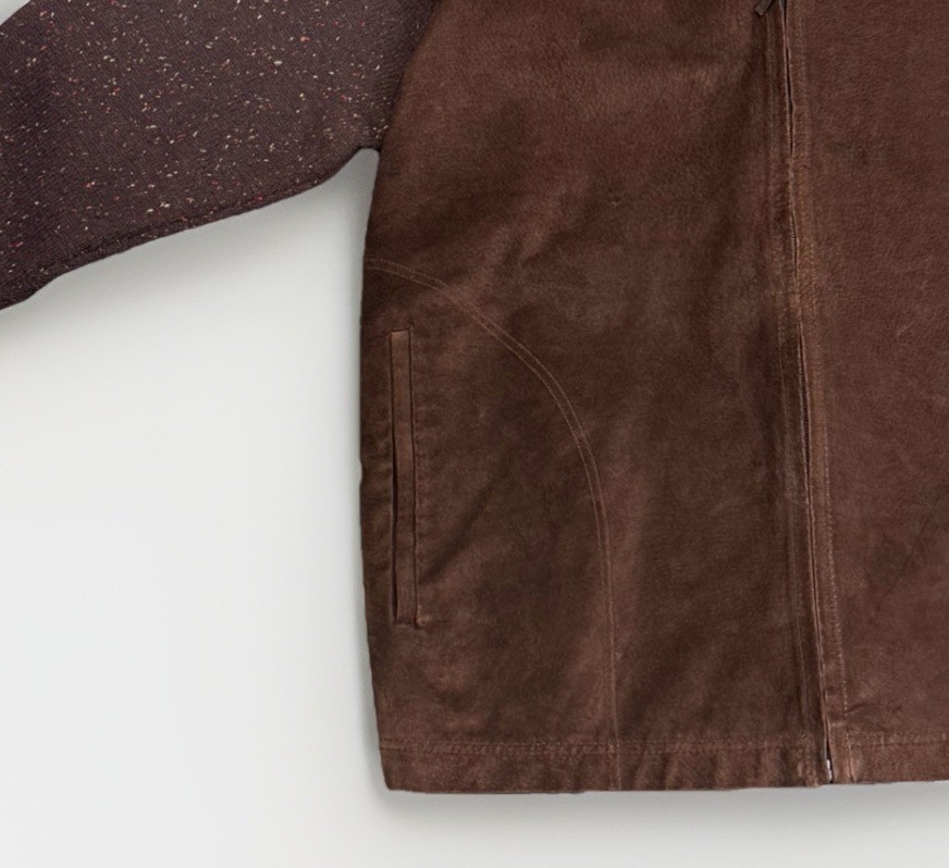 Wilke Rodriguez Brown Faux-Suede Knit Full Zip Jacket Size L Work Casual Walk