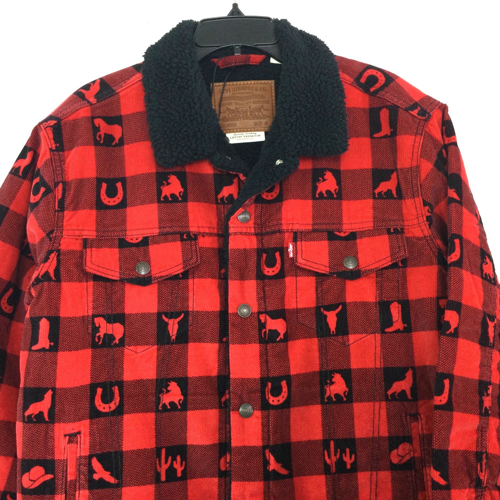 Levi’s Men Sherpa Lining Buffalo Check Plaid Western Cowboy Trucker Jacket M L