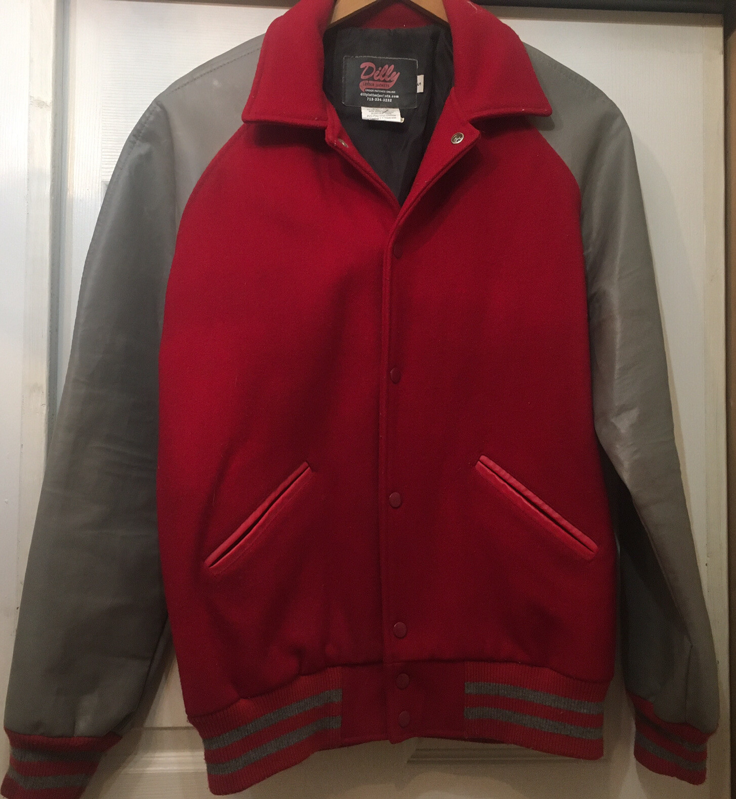 Dilly Letter Jacket S Gorp Core Red Wool Gray Vinyl Sleeves Bulldog Patch-Yes/No