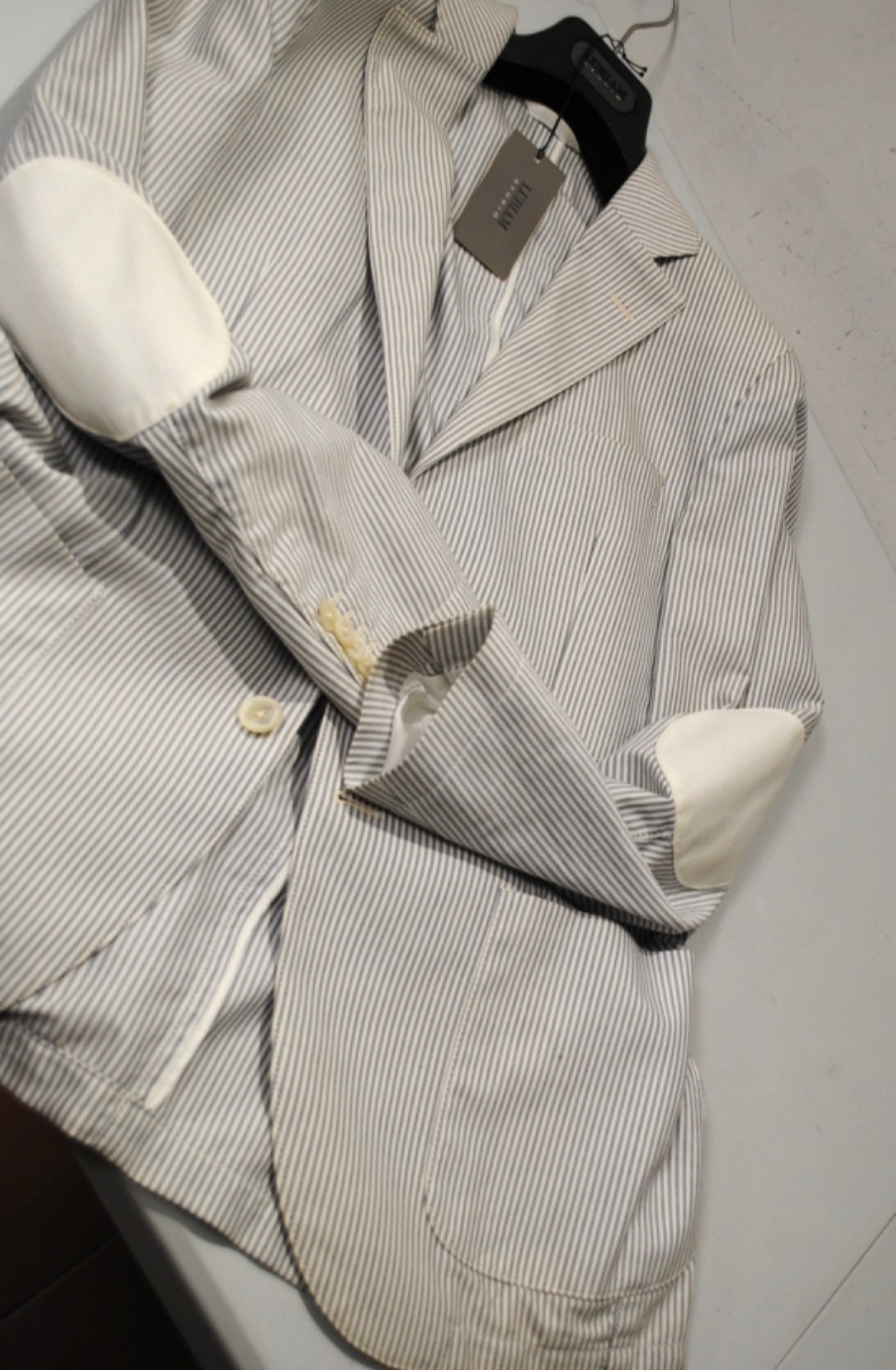 L.B.M. LUIGI BIANCHI MANTOVA JACKET SIZE 50 483.00 COTTON CARD STRIPES PATCHES