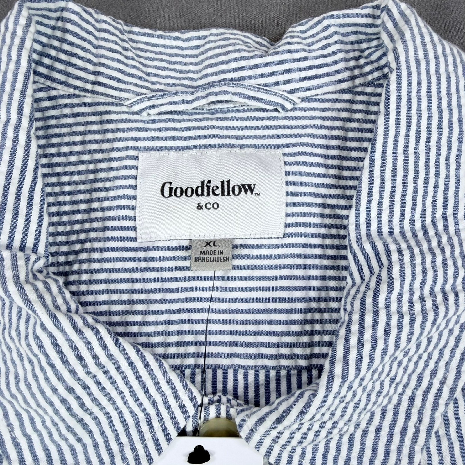 Goodfellow Mens XL Blue White Seersucker Cotton Chore Jacket Stripe Button Coat