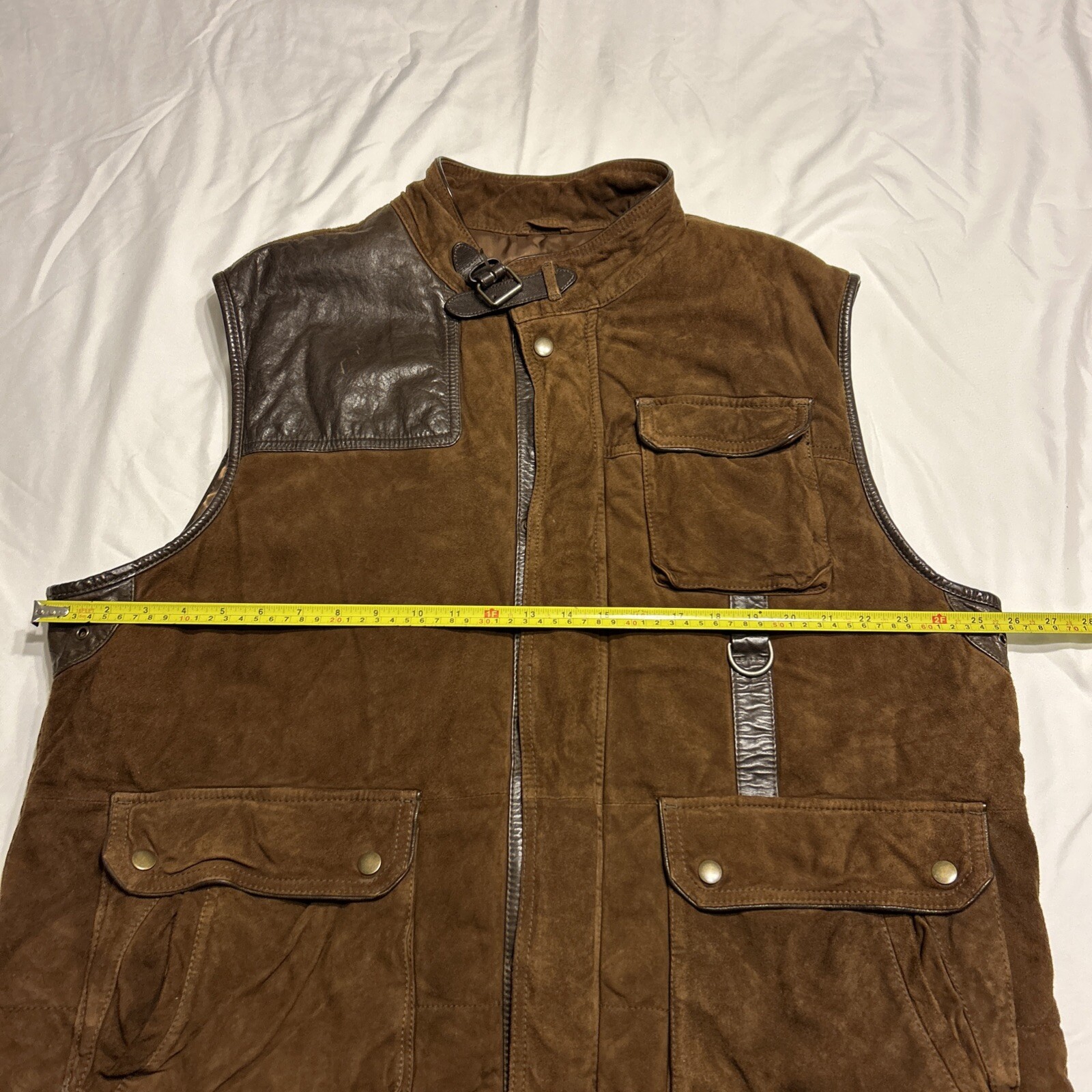 Daniel Cremieux Leather Vest Men Brown Medium Full Zip Button Belted Collar 2XB