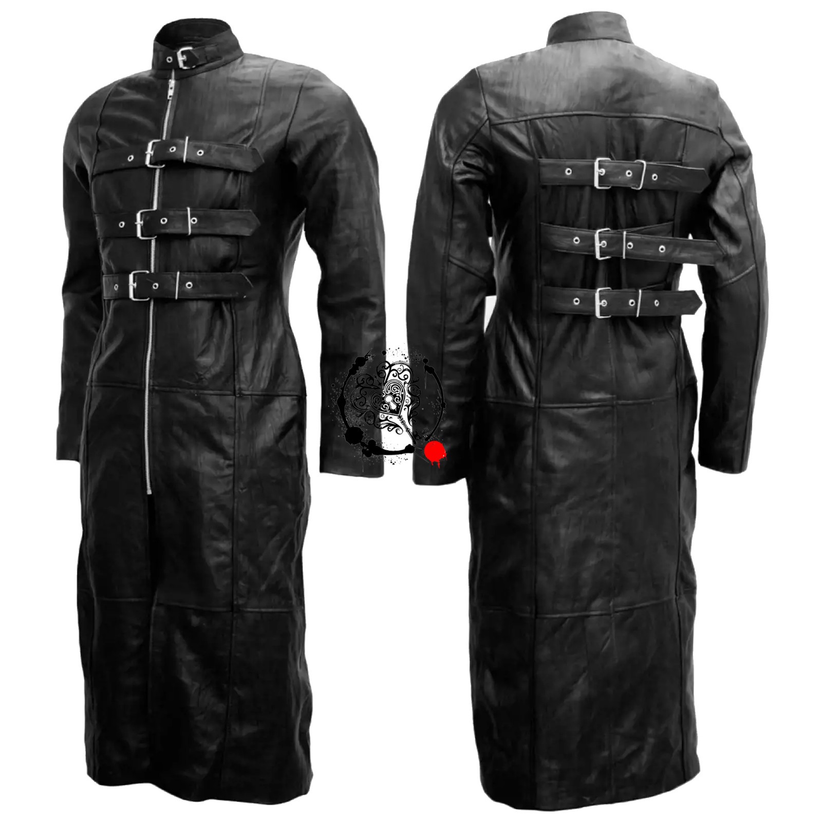 Men’s Psychopath Genuine Black Leather Coat – Bondage Straitjacket Inspired Coat