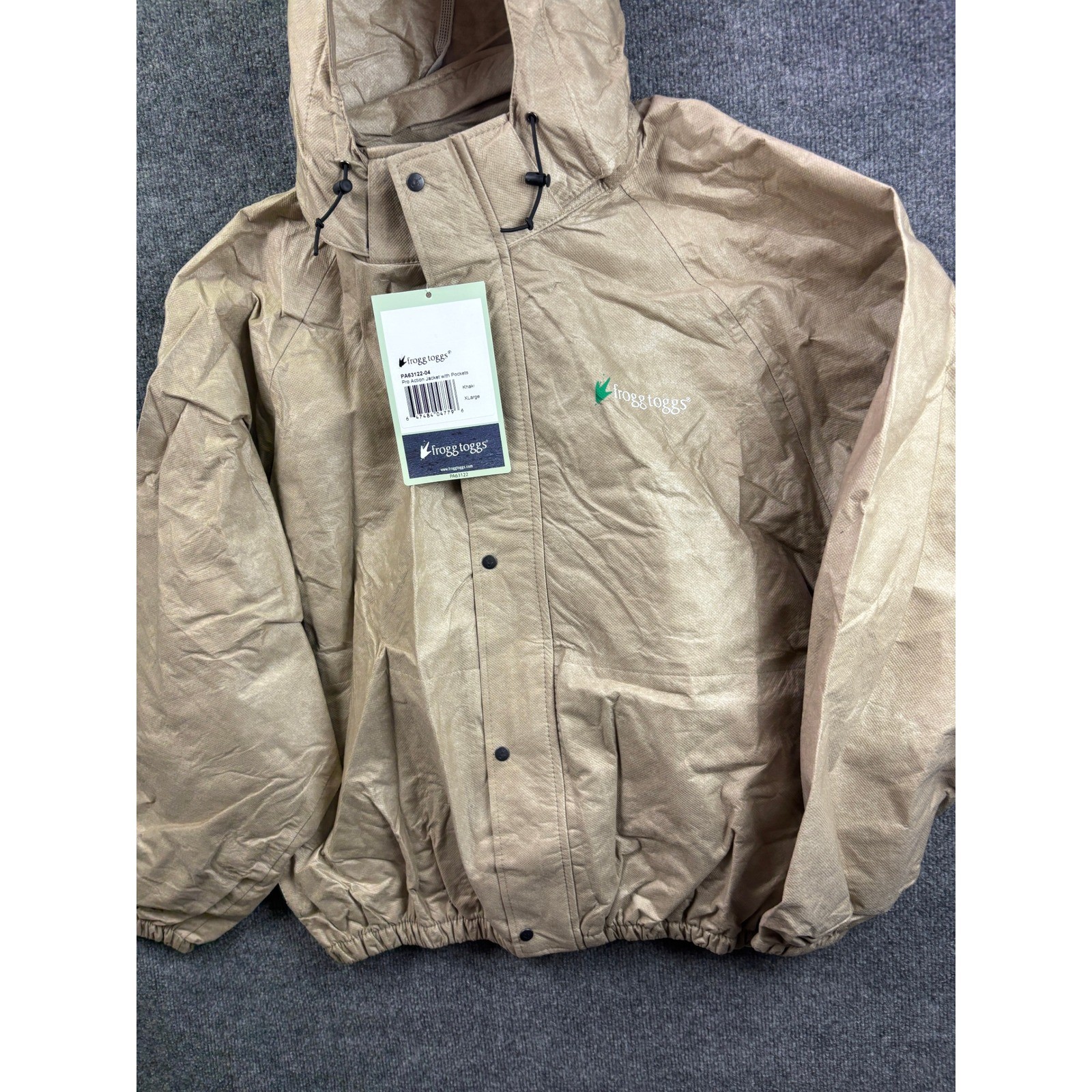 Frogg Toggs Pro Action Jacket Mens XL Khaki Waterproof Hooded Rain Coat NWT