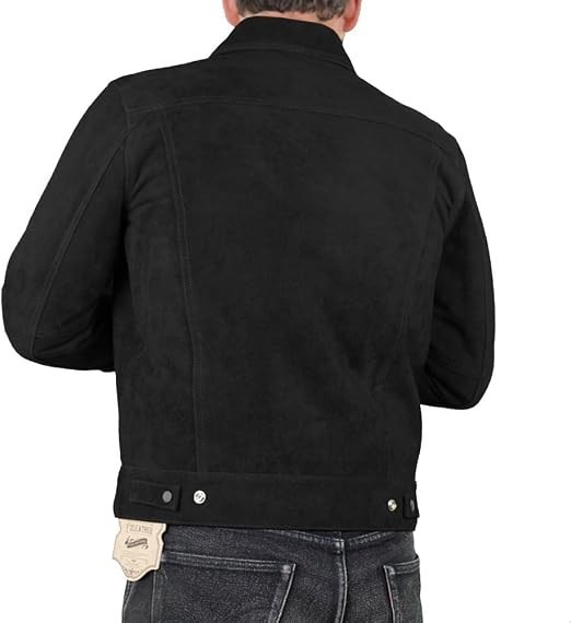 Mens Black Suede Trucker Jacket Genuine Leather Western Slim Fit Casual Coat New