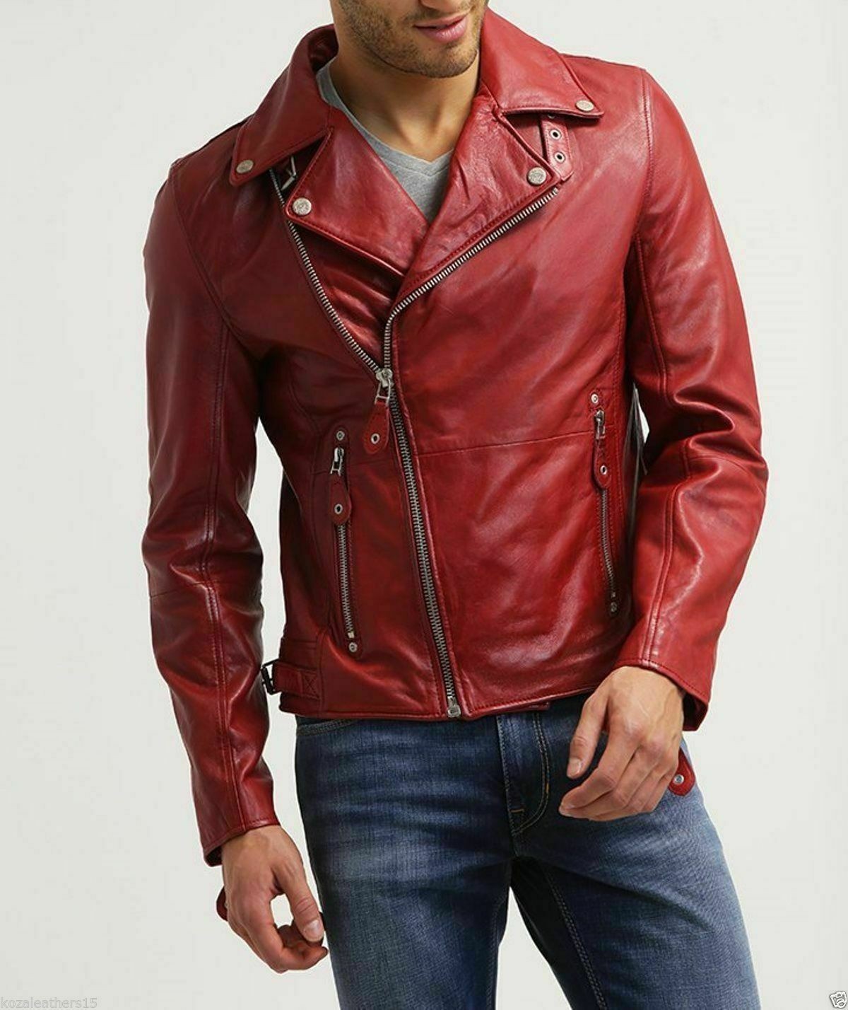 Men Leather Jacket Biker Motorcycle Leather Jacket Short Slim Fit Soft Lambskin