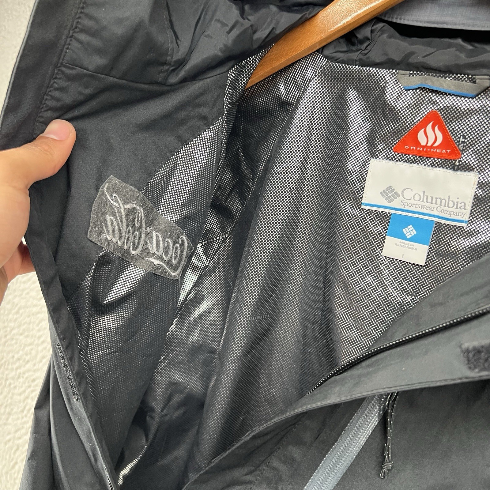 Columbia Rain Jacket Mens Large Black Waterproof Shell Lined Coat Omni Tech Heat