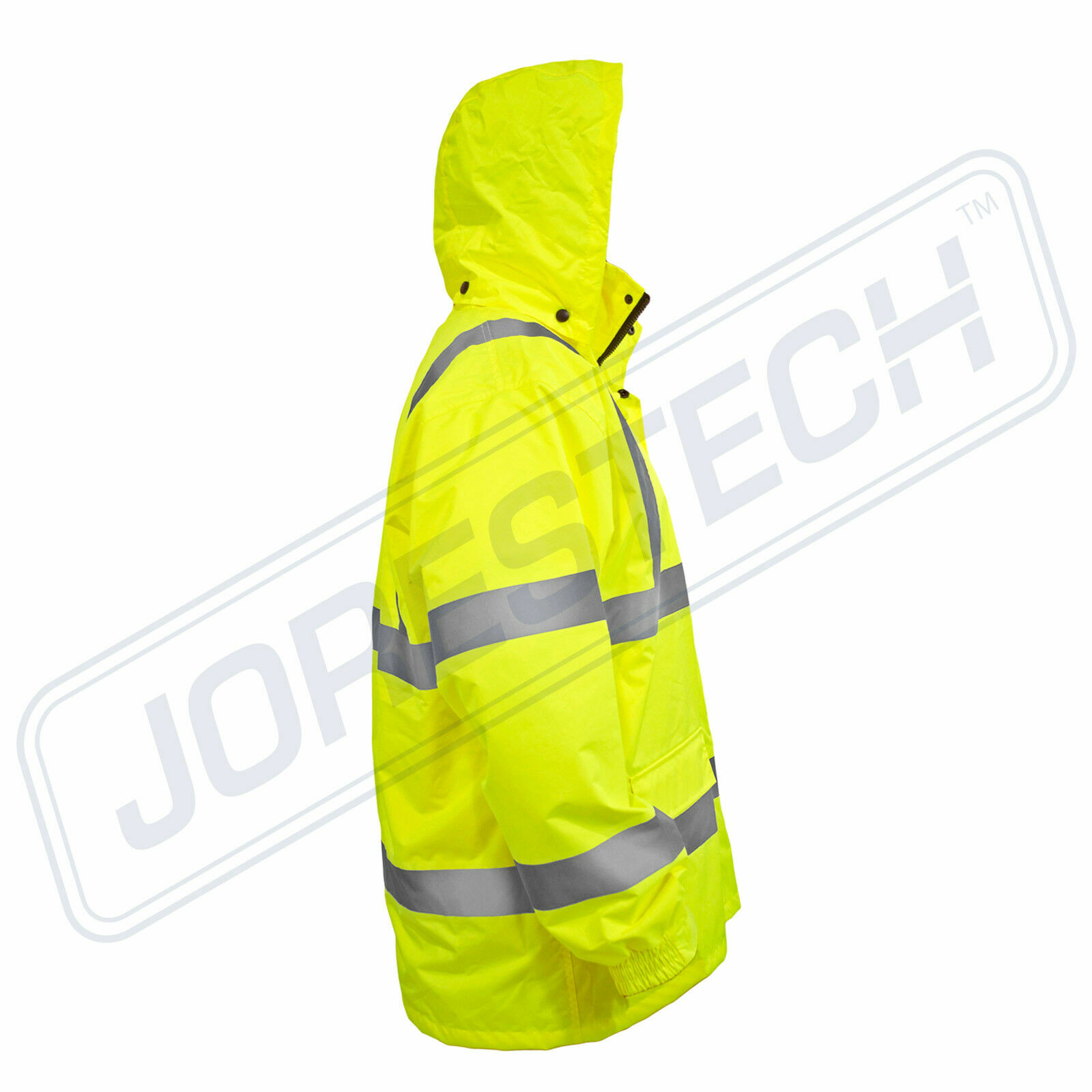 Safety Rain Jacket Reflective Green Hi-Vis Raincoat Rainjacket w Hood JORESTECH