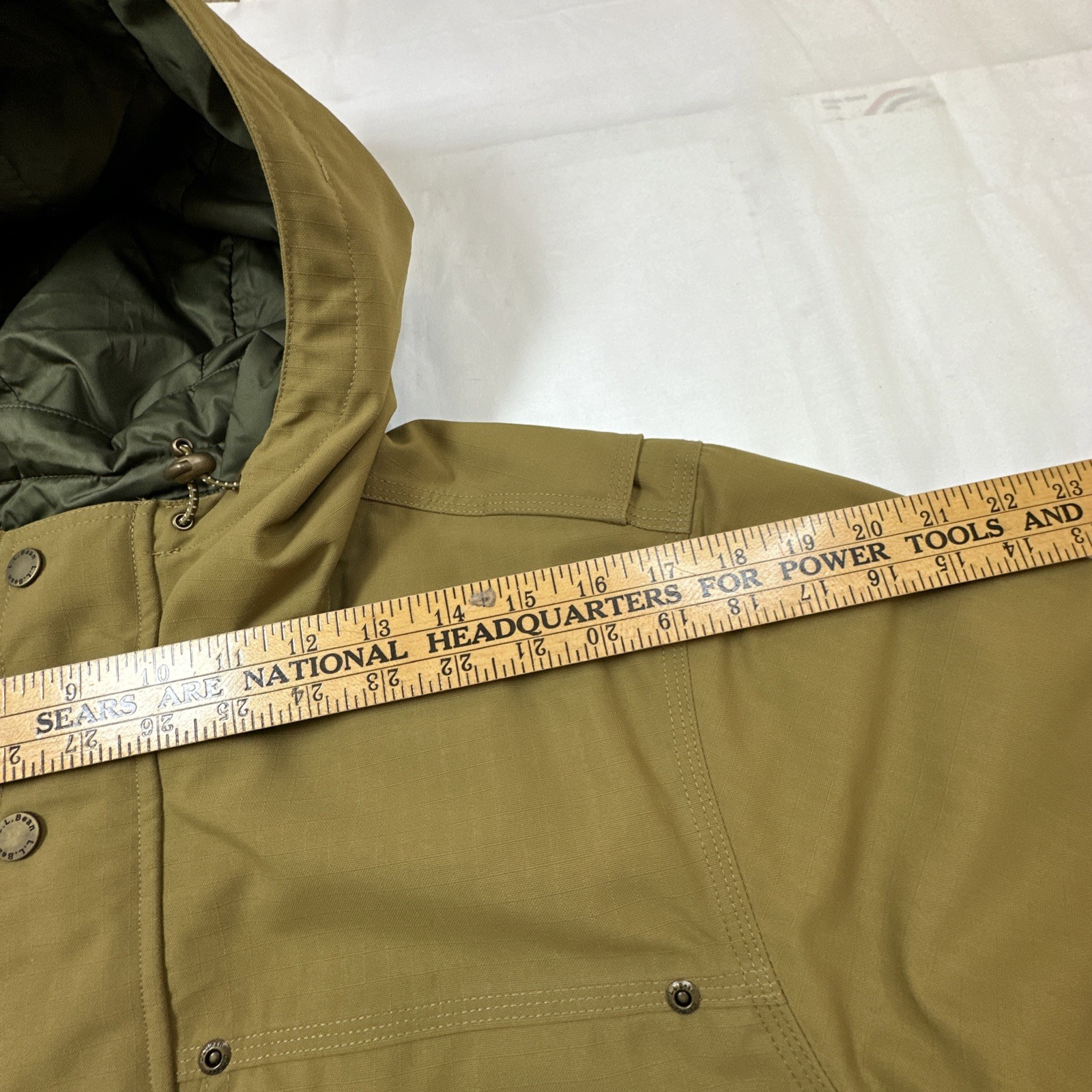 L.L. Bean Mens Parka Hoodie Jacket Waterproof All Season Removable Lined Tan XL