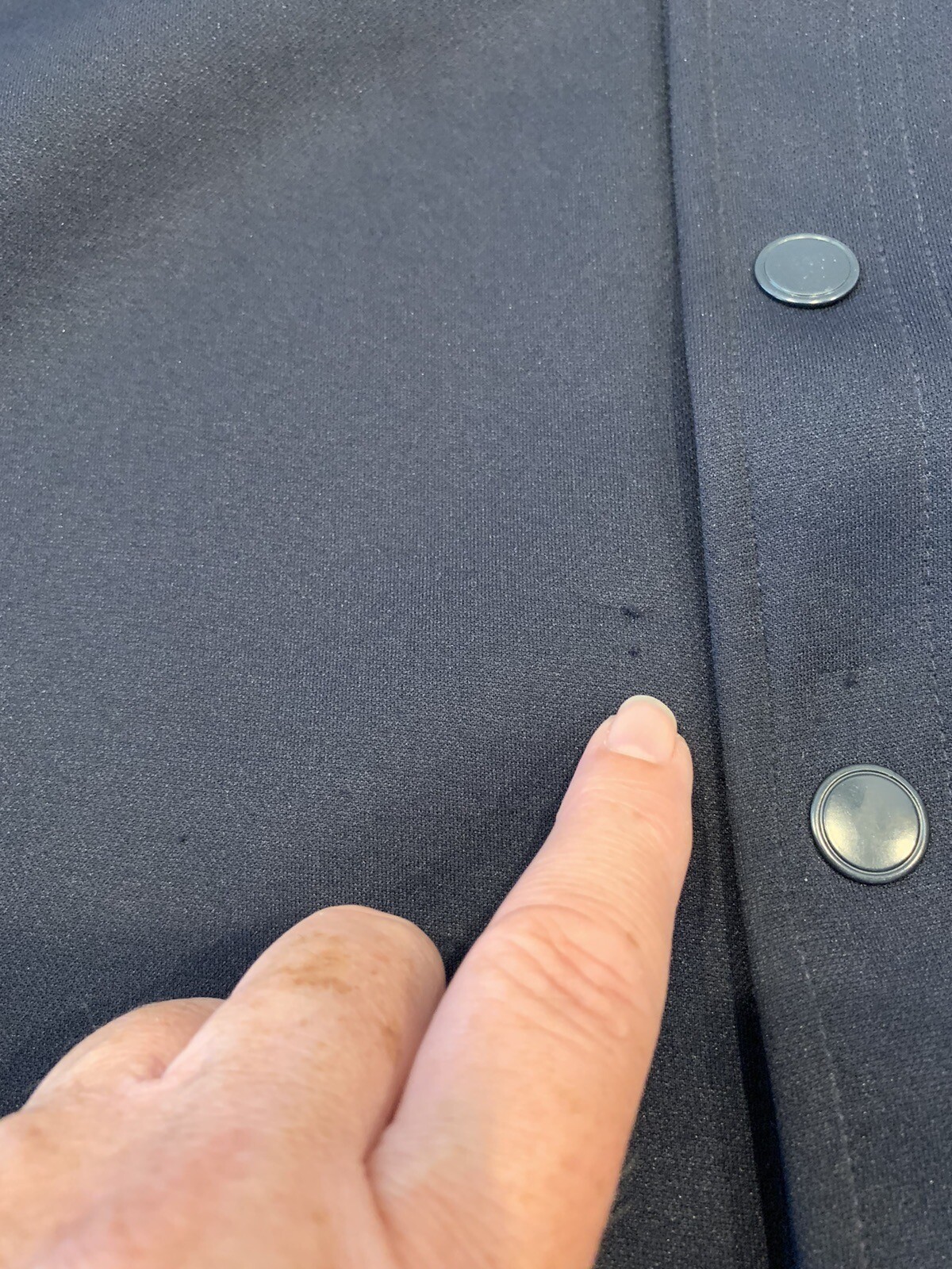 Men’s Navy Blue Jacket Sz L Five Four Snap Button Front w Black Sleeves Collar