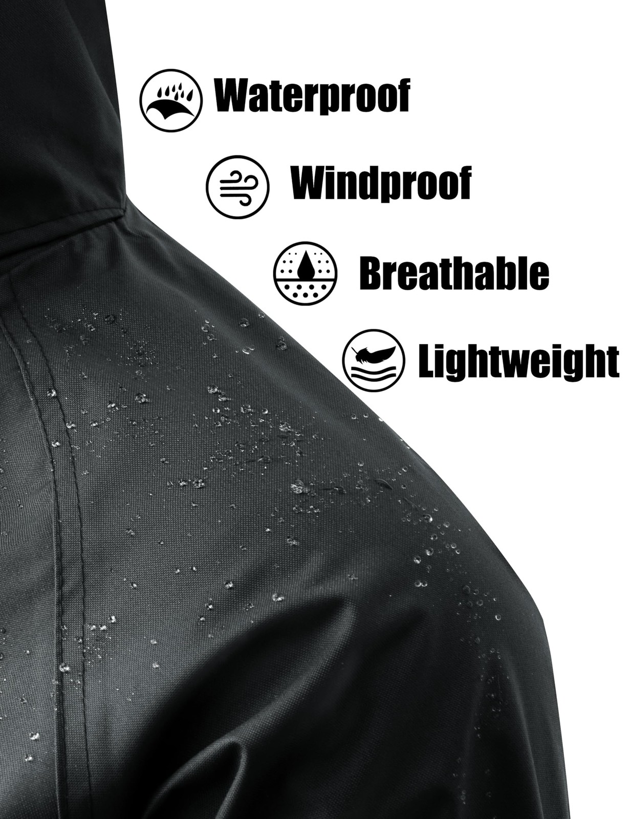 Mens Long Waterproof Raincoat Hood Lightweight Rain Jacket Spring Windbreaker