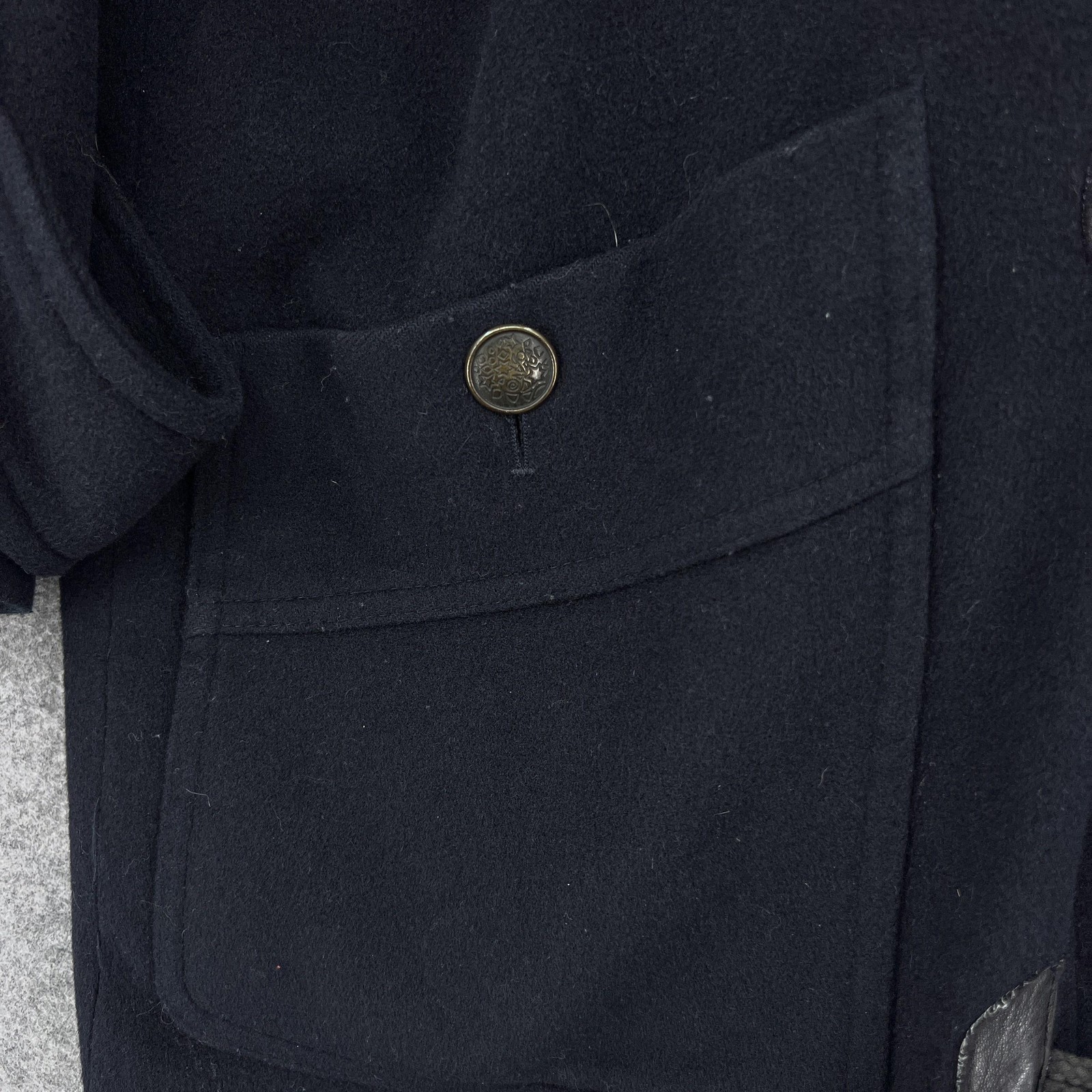 Burberrys Coat Mens Small Black Pea Coat Hooded Lined Pockets Tweed Ireland