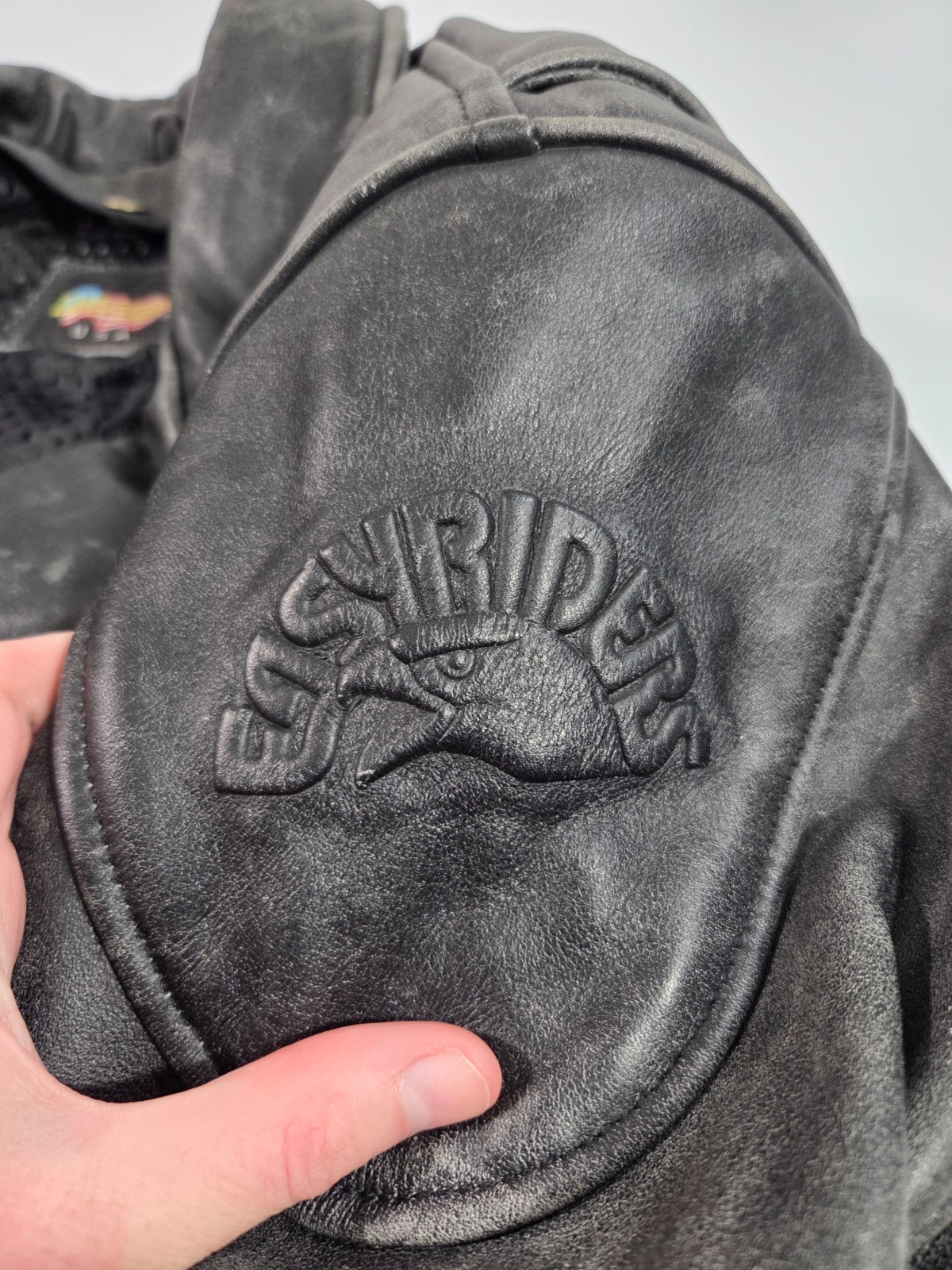Vtg 90s Easyriders Leather Motorcycle Jacket L Belted Lace Up Moto Armor Biker