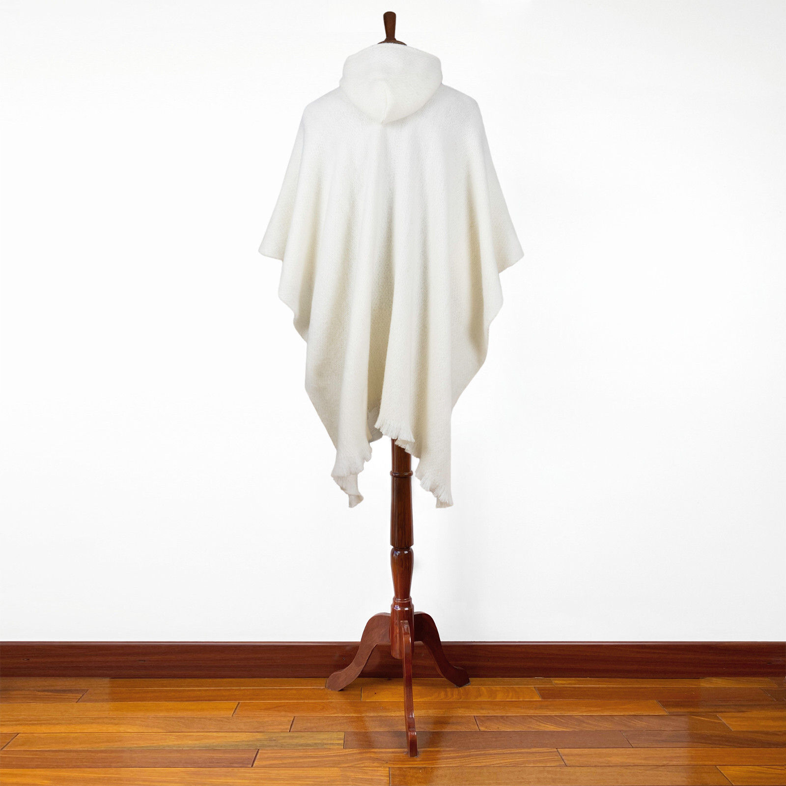 LLAMA WOOL WHITE MENS UNISEX LADY JEDI CAPE PONCHO JACKET WITH POCKET OTAVALO