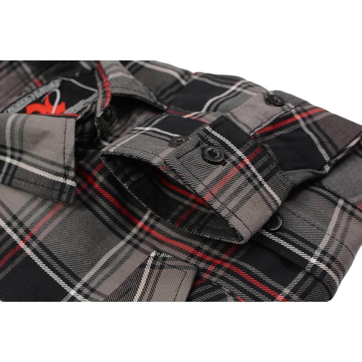 Milwaukee Leather Men’s Black and Grey with Red Long Sleeve Cotton Flannel Shirt