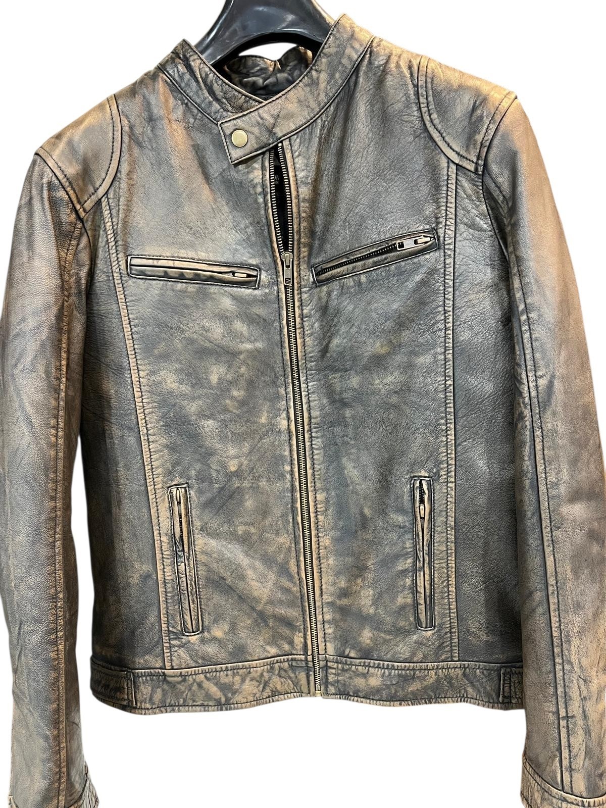 Mens Distressed Leather Jacket Soft Leather Biker Styled Leather Waxed Jacket