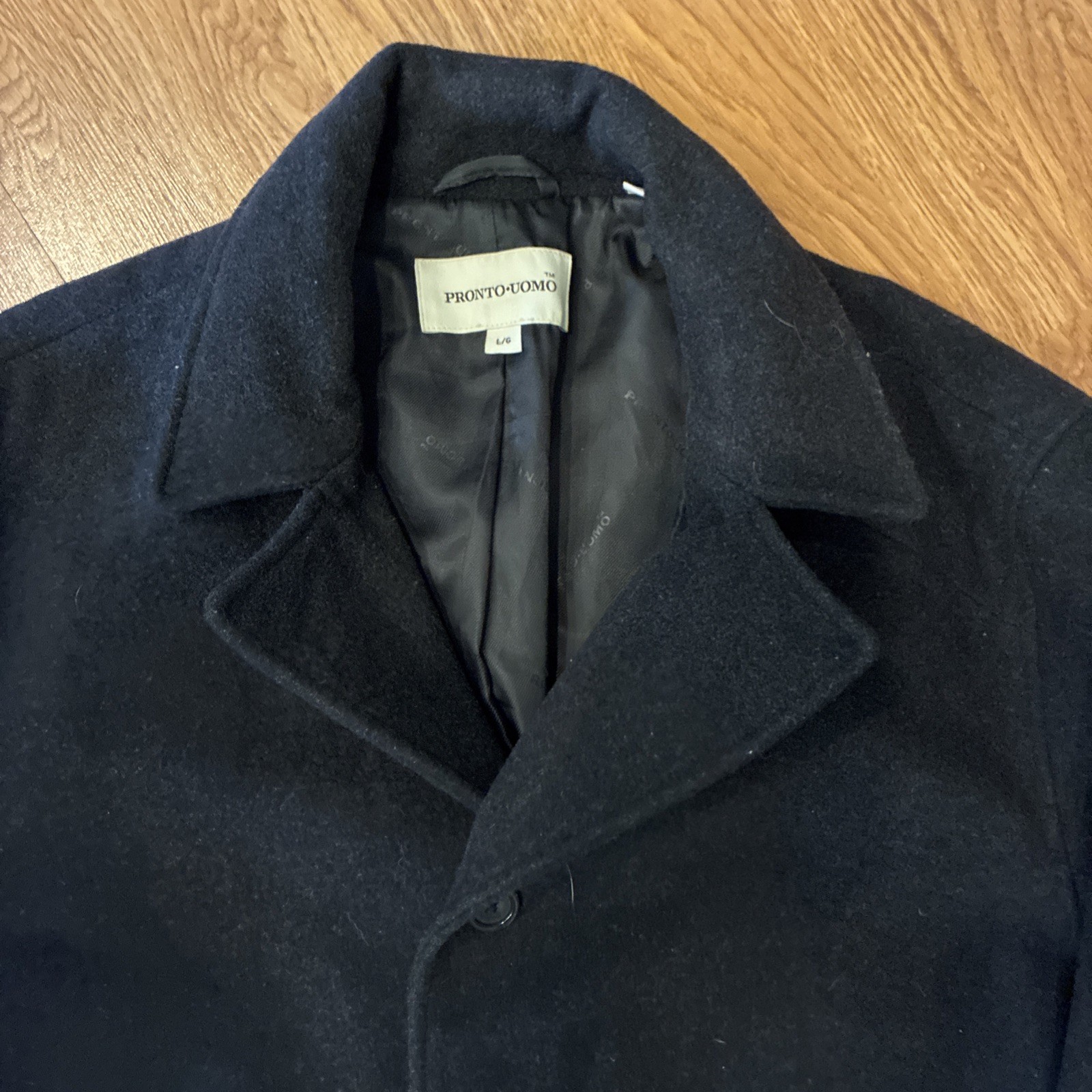 Pronto Uomo Men’s Wool Cashmere Blend Overcoat Car Coat Charcoal Size L