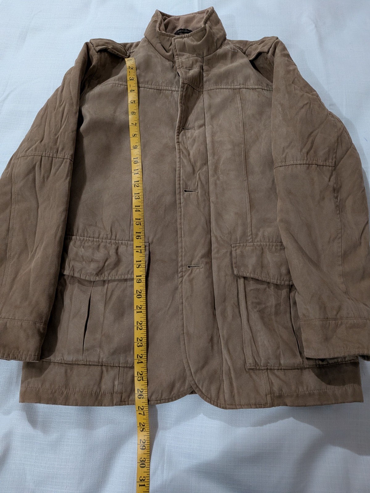Tasso Elba Men Small Tan Faux Suede Button/Zip Field Utility Jacket Minimalist