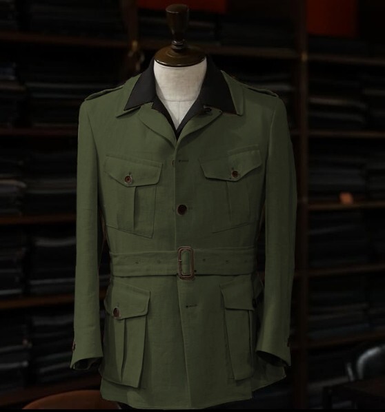 Linen Mens Safari Jacket with Belt British Style Casual Coat Summer Beach Blazer
